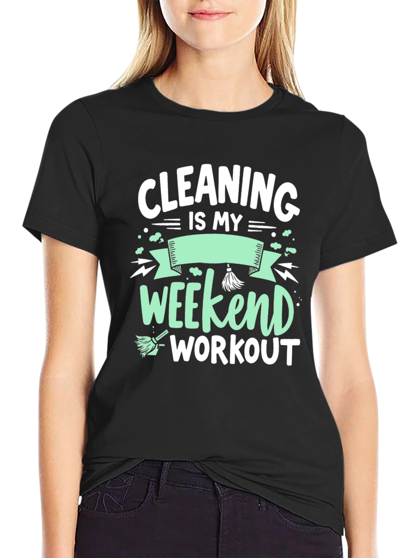 Black Cleaning is My Weekend Workout Graphic Tee view 2