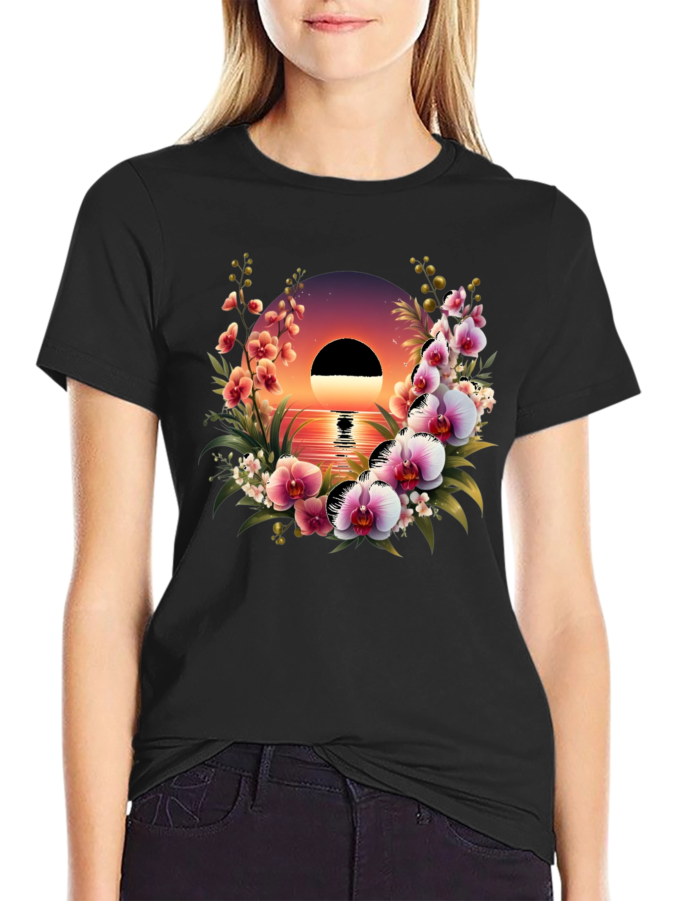 Black Floral Sunset Graphic Tee view 2