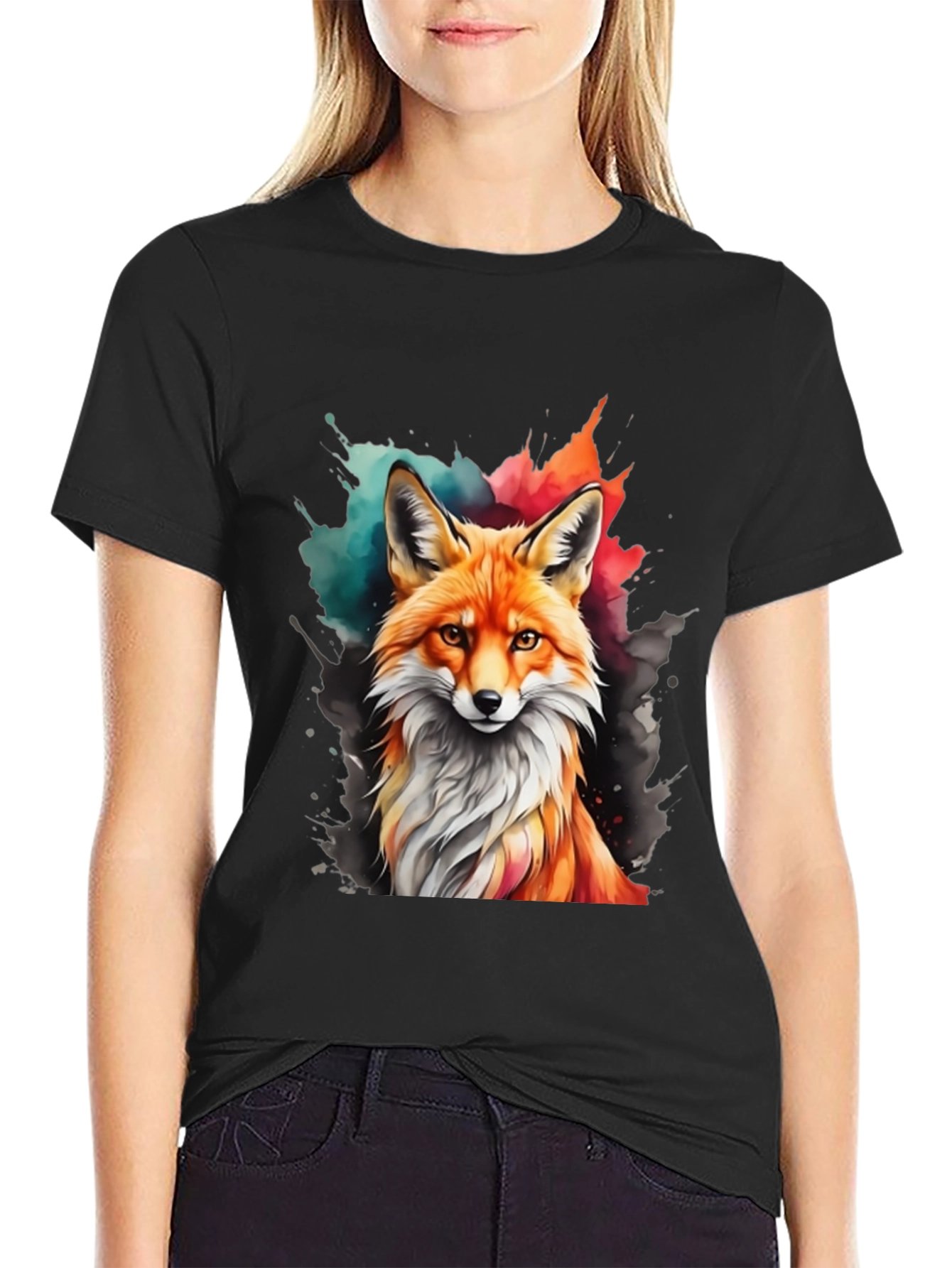 Black Watercolor Fox Graphic Tee view 2