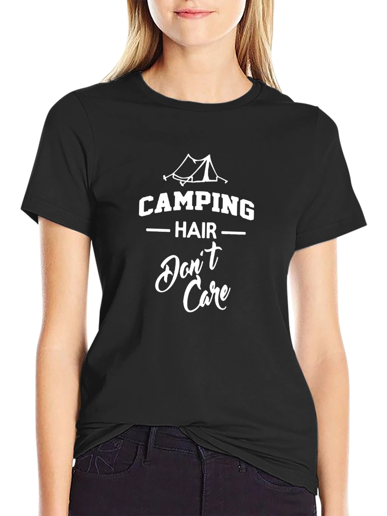 Black Camping Hair Don't Care T-Shirt view 2