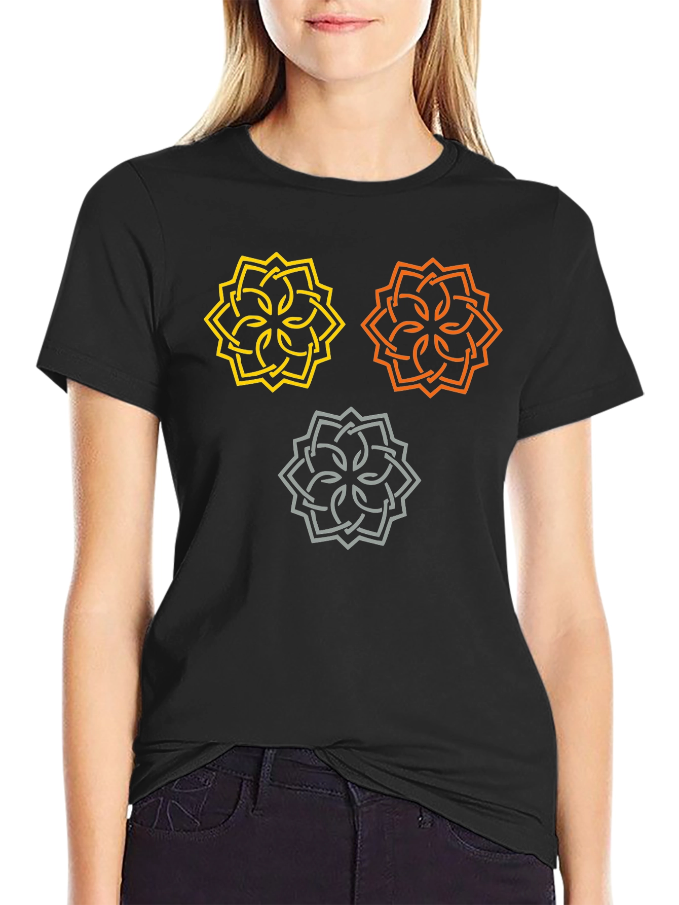 Black Geometric Knotwork Design T-Shirt view 2