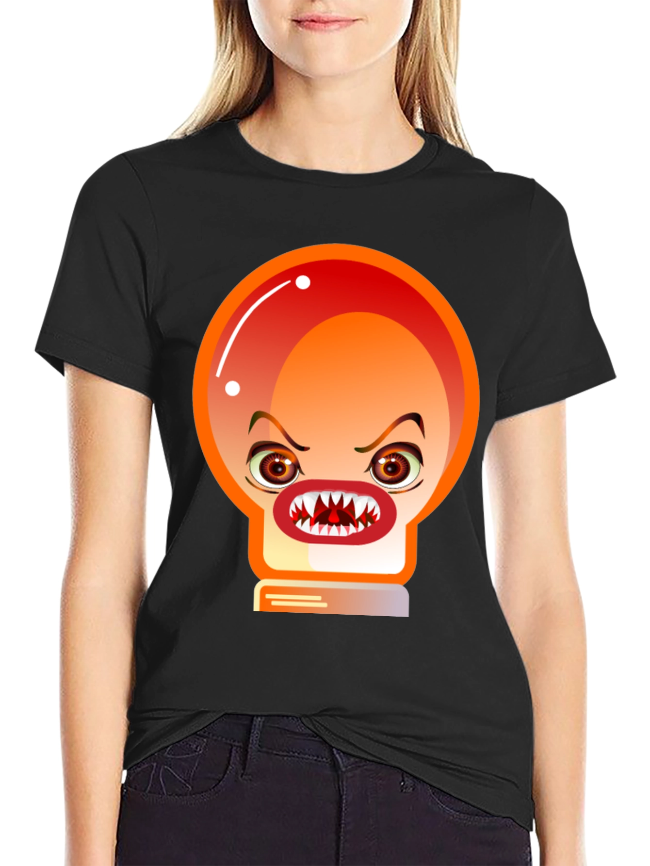 Black Men's Black T-Shirt with Angry Light Bulb Design view 2