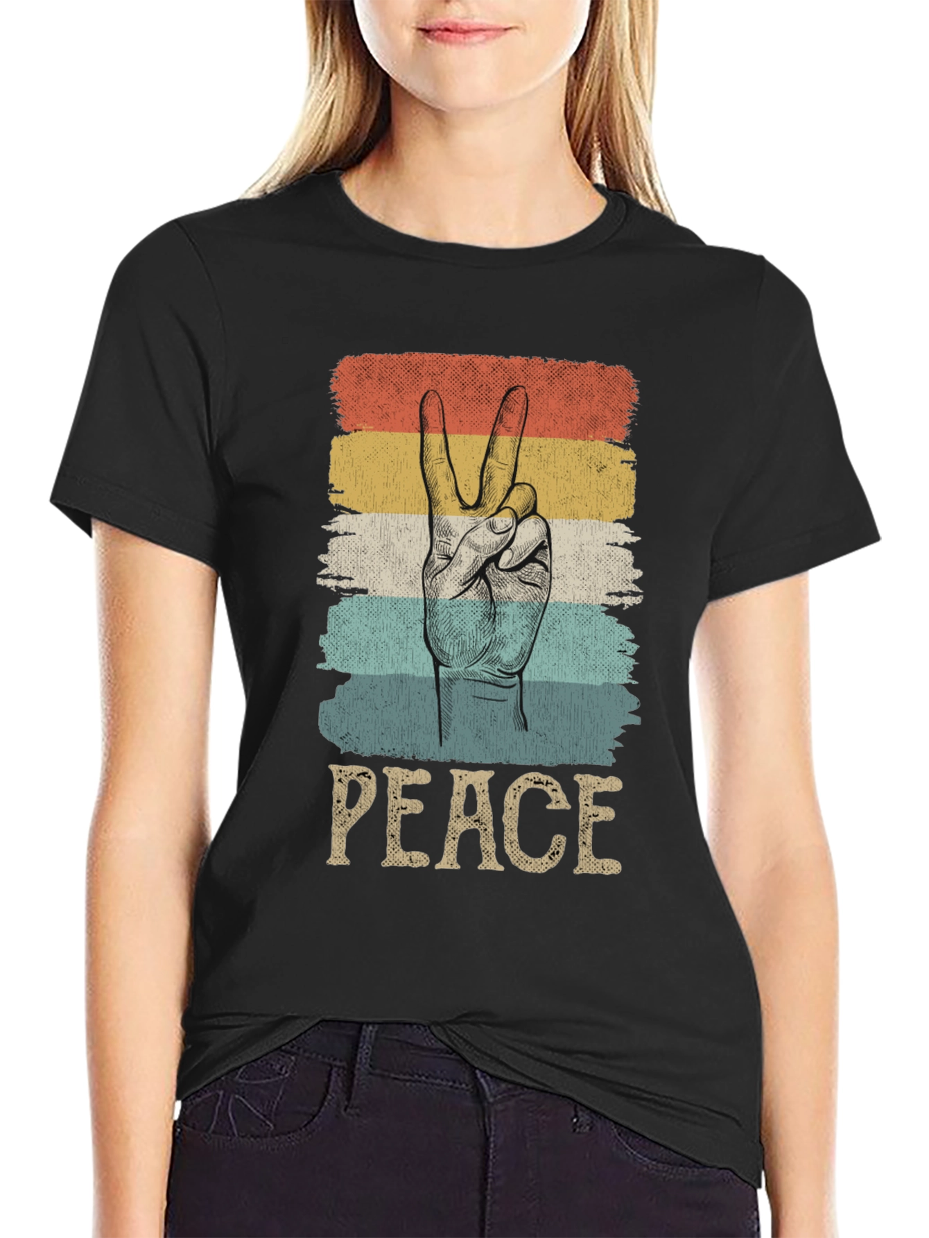Black Retro Peace Sign T-Shirt view 2