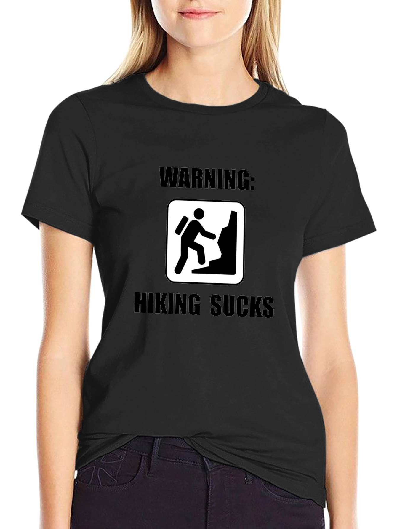 Black Warning: Hiking Sucks Black T-Shirt view 2