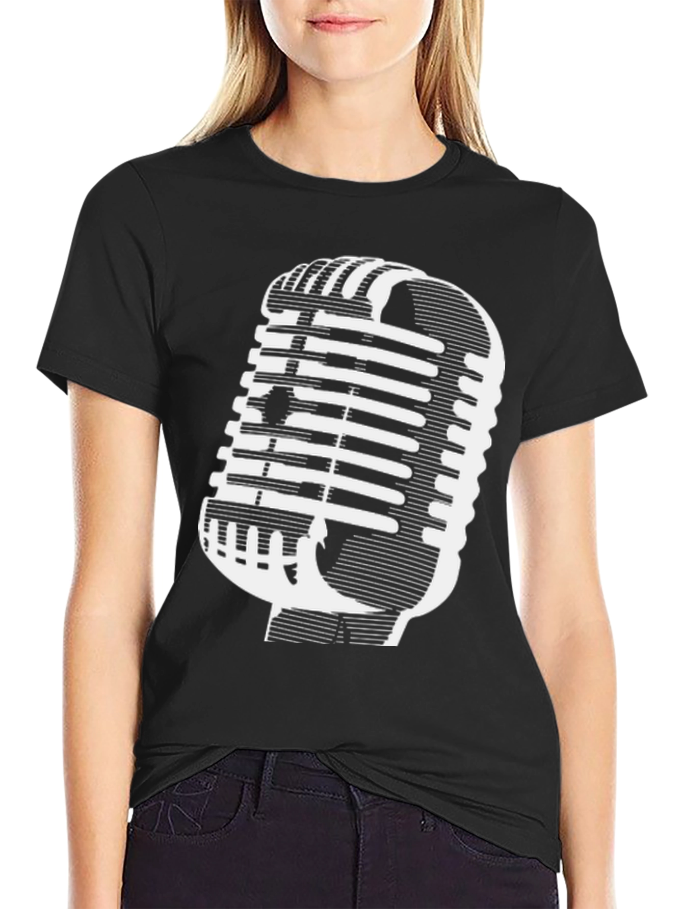 Black Vintage Microphone Graphic Tee - Classic Style view 2