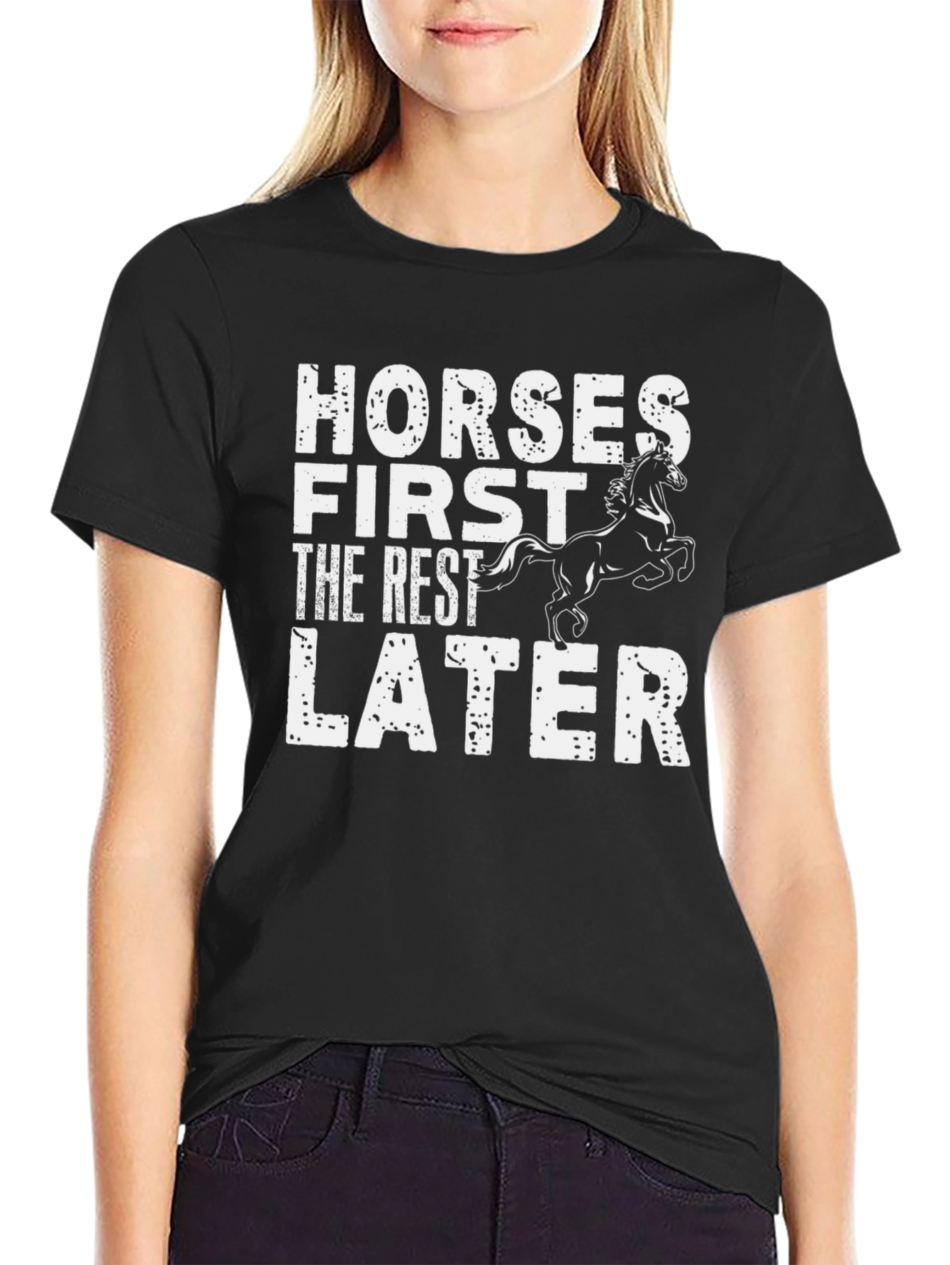 Black Horses First Men's Black Graphic T-Shirt view 2
