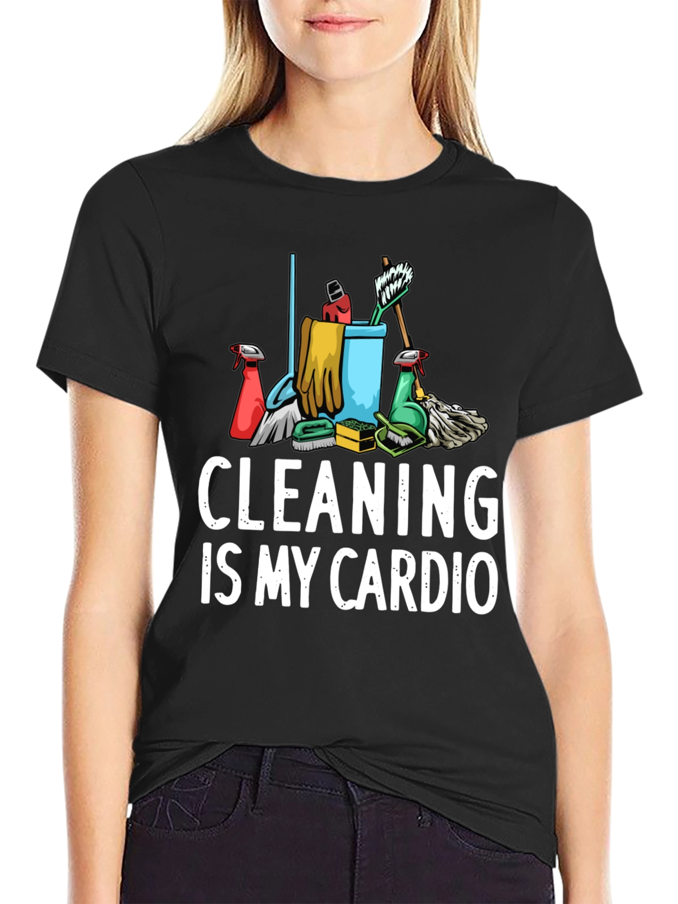 Black Cleaning Is My Cardio Graphic T-Shirt view 2