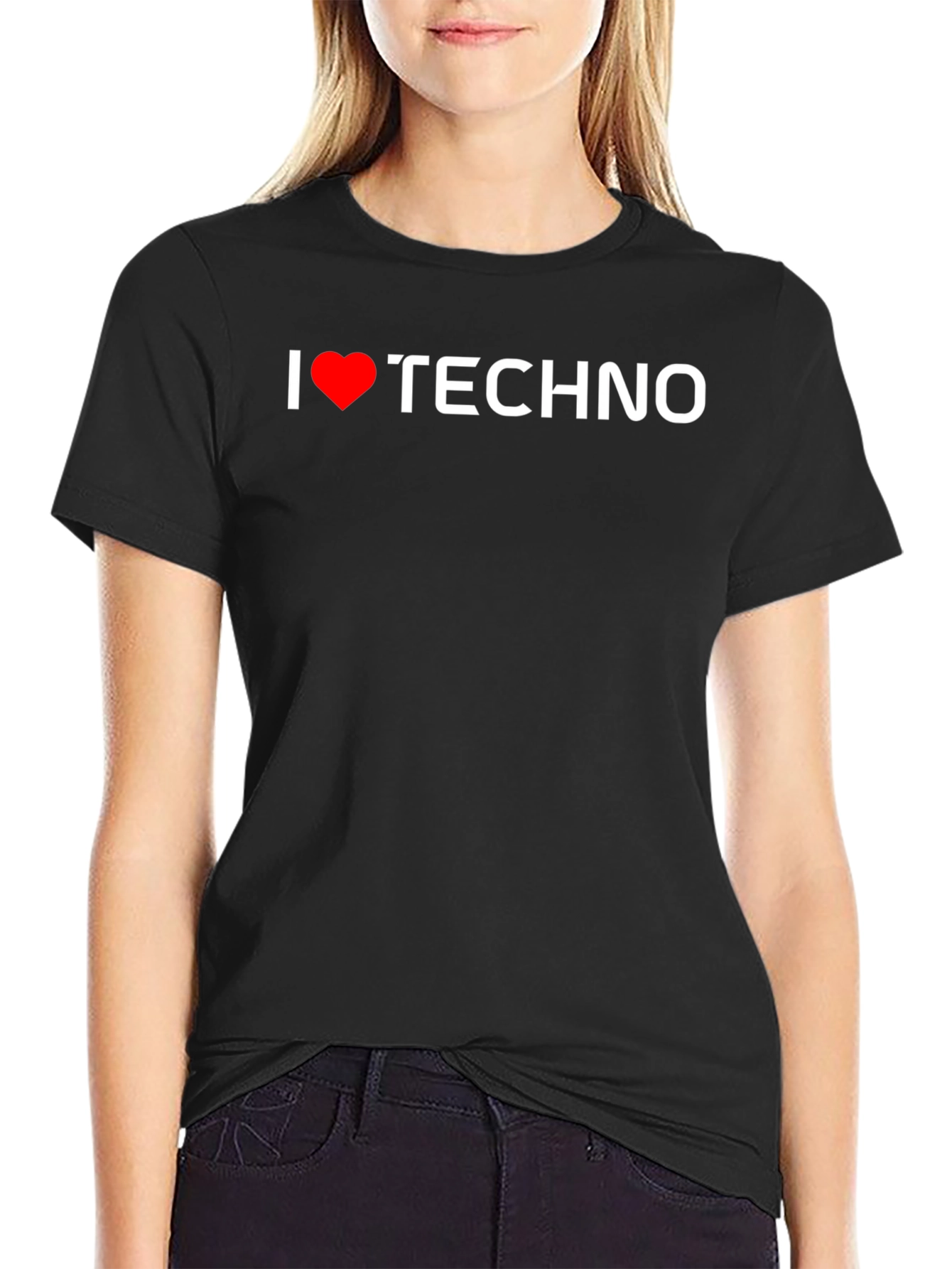 Black I Heart Techno Black T-Shirt view 2