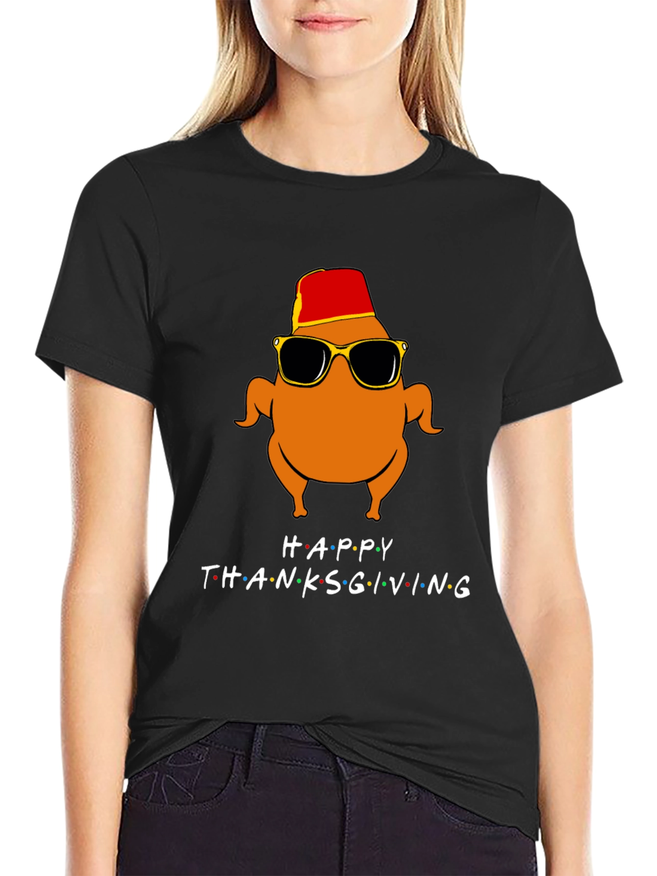 Black Happy Thanksgiving Turkey Graphic Tee view 2