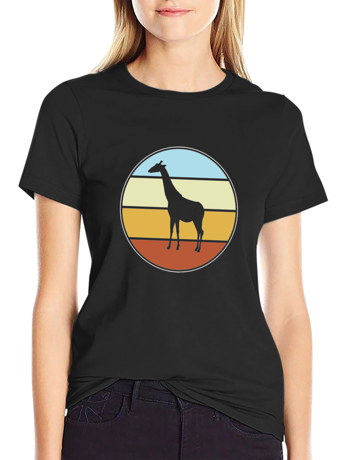 Black Retro Giraffe Sunset T-Shirt - Black view 2