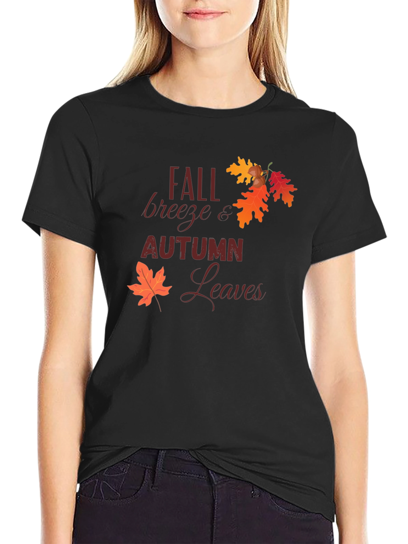 Black Fall Breeze & Autumn Leaves Graphic Tee view 2