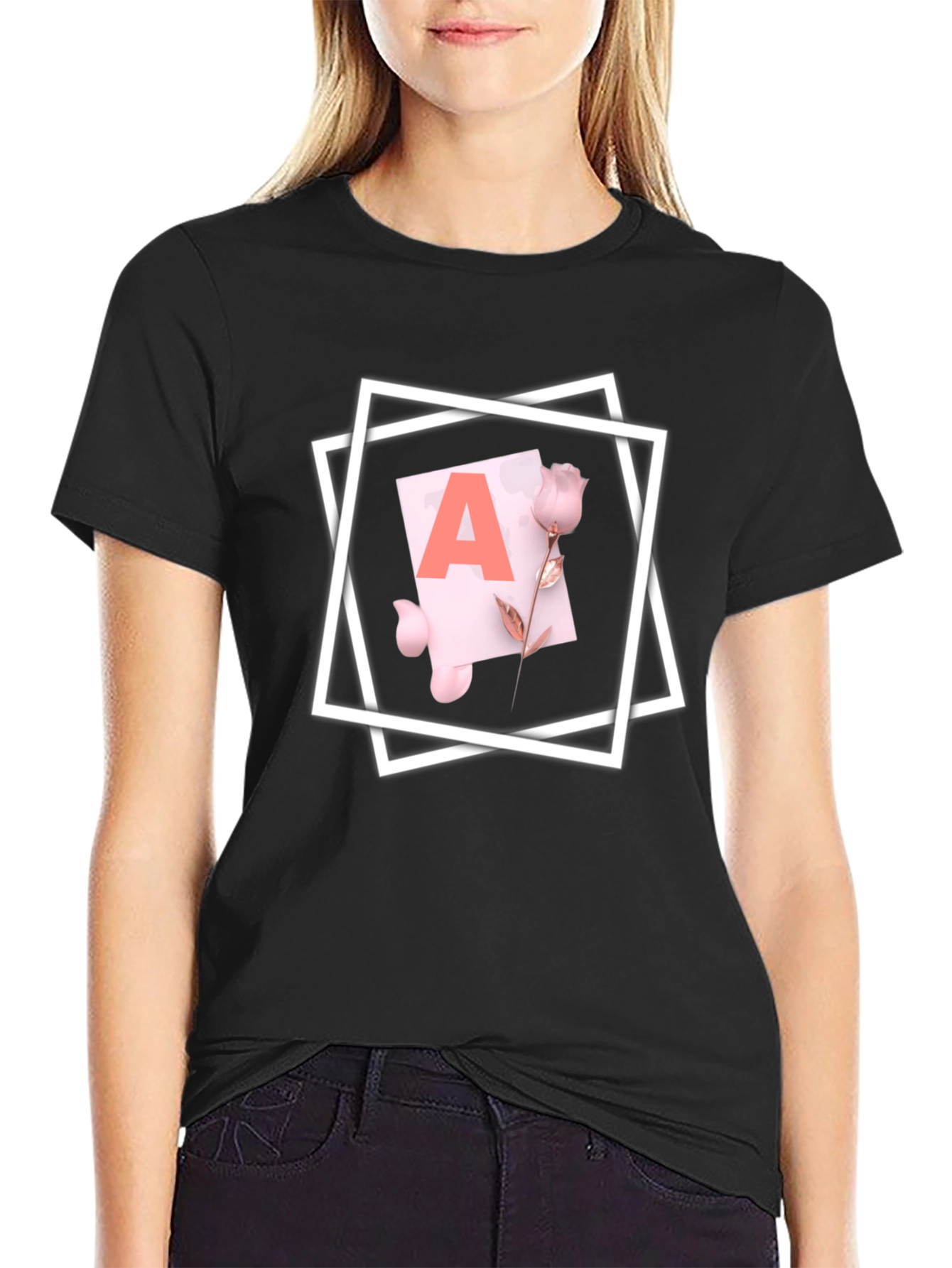 Black Letter A Rose T-Shirt - Stylish Graphic Tee view 2