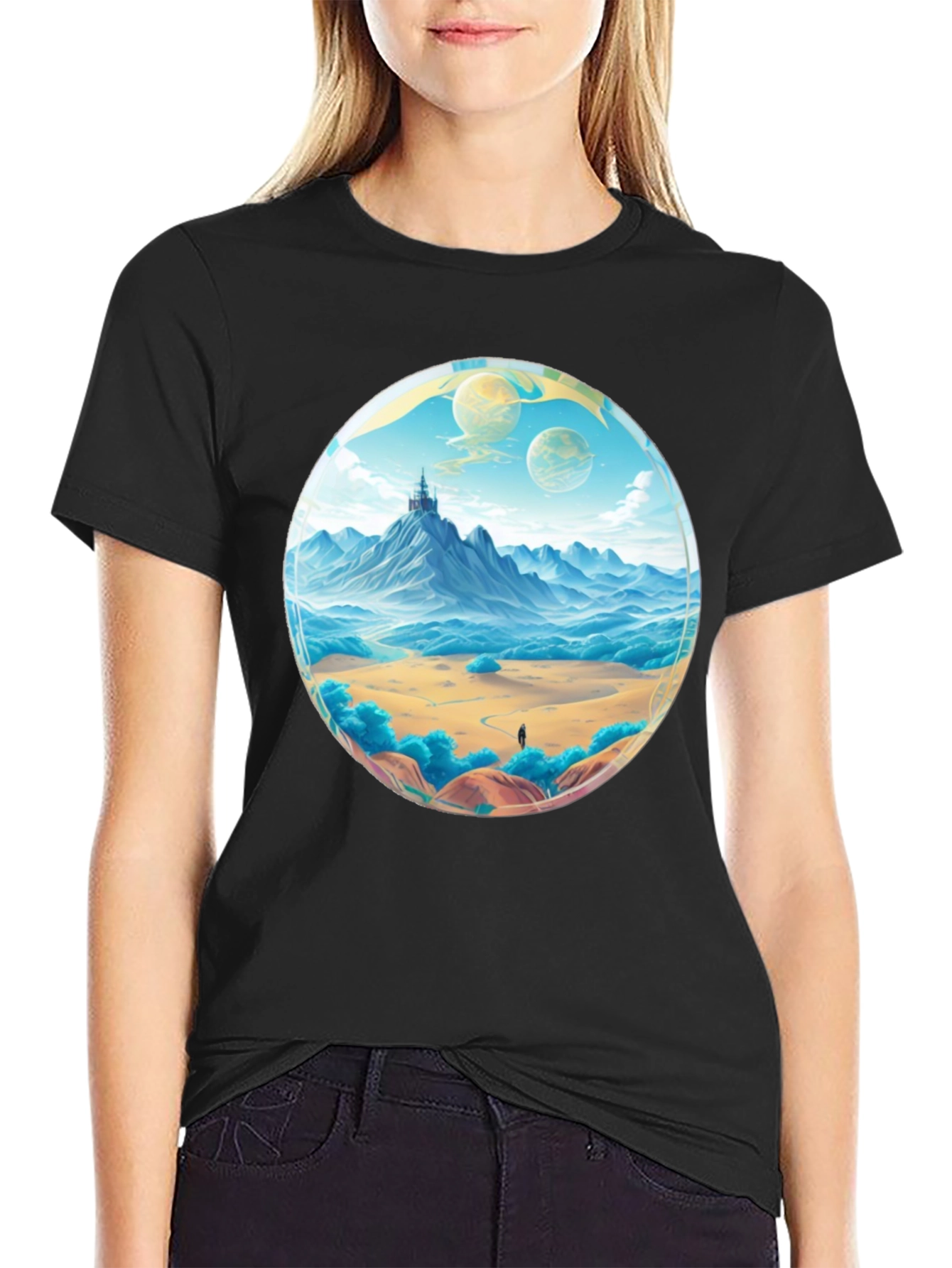 Black Fantasy Landscape Graphic Tee - Black view 2