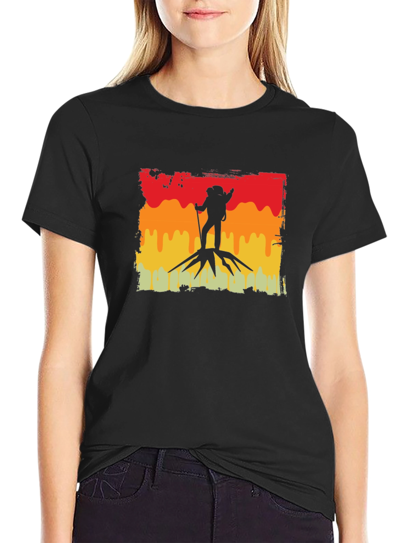 Black Hiking Silhouette Graphic Tee - Adventure Awaits view 2
