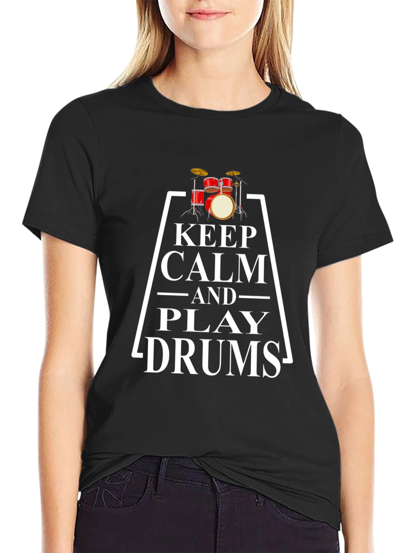 Black Keep Calm and Play Drums Graphic Tee view 2