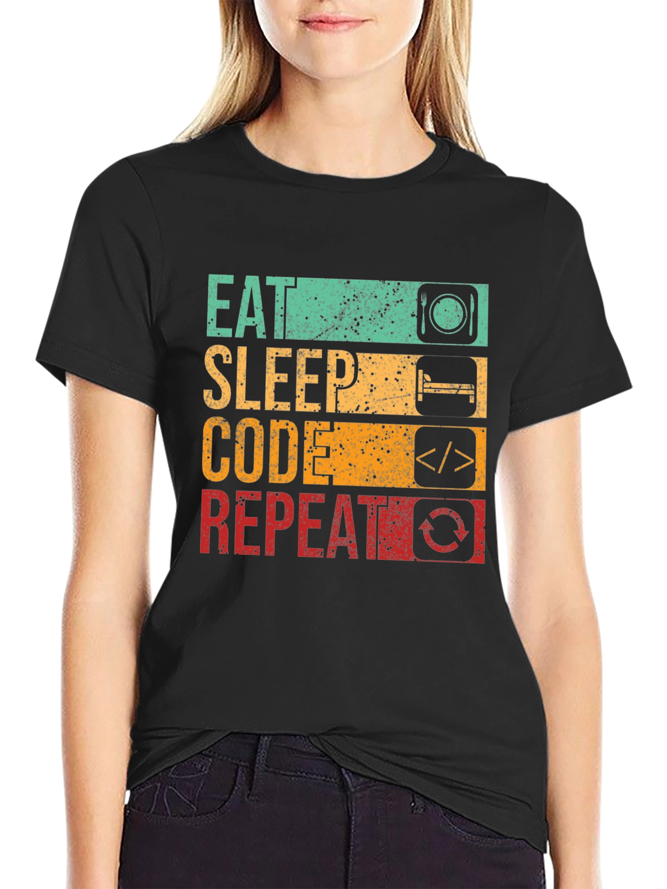 Black Eat Sleep Code Repeat Graphic Tee - Black view 2