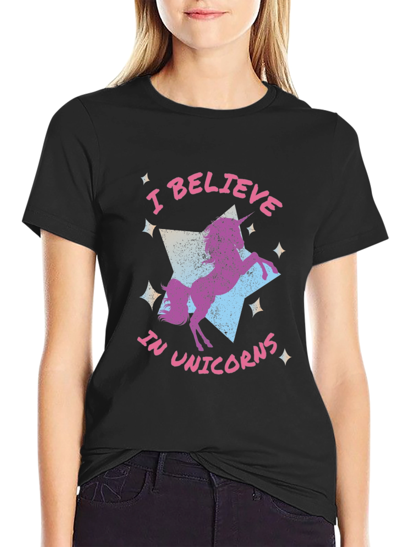 Black I Believe In Unicorns Graphic Tee view 2