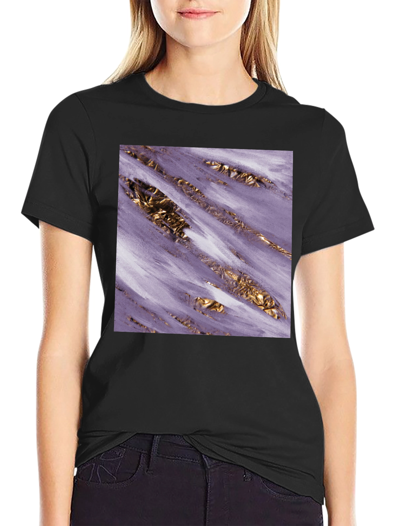 Black Abstract Gold & Purple Graphic Tee view 2