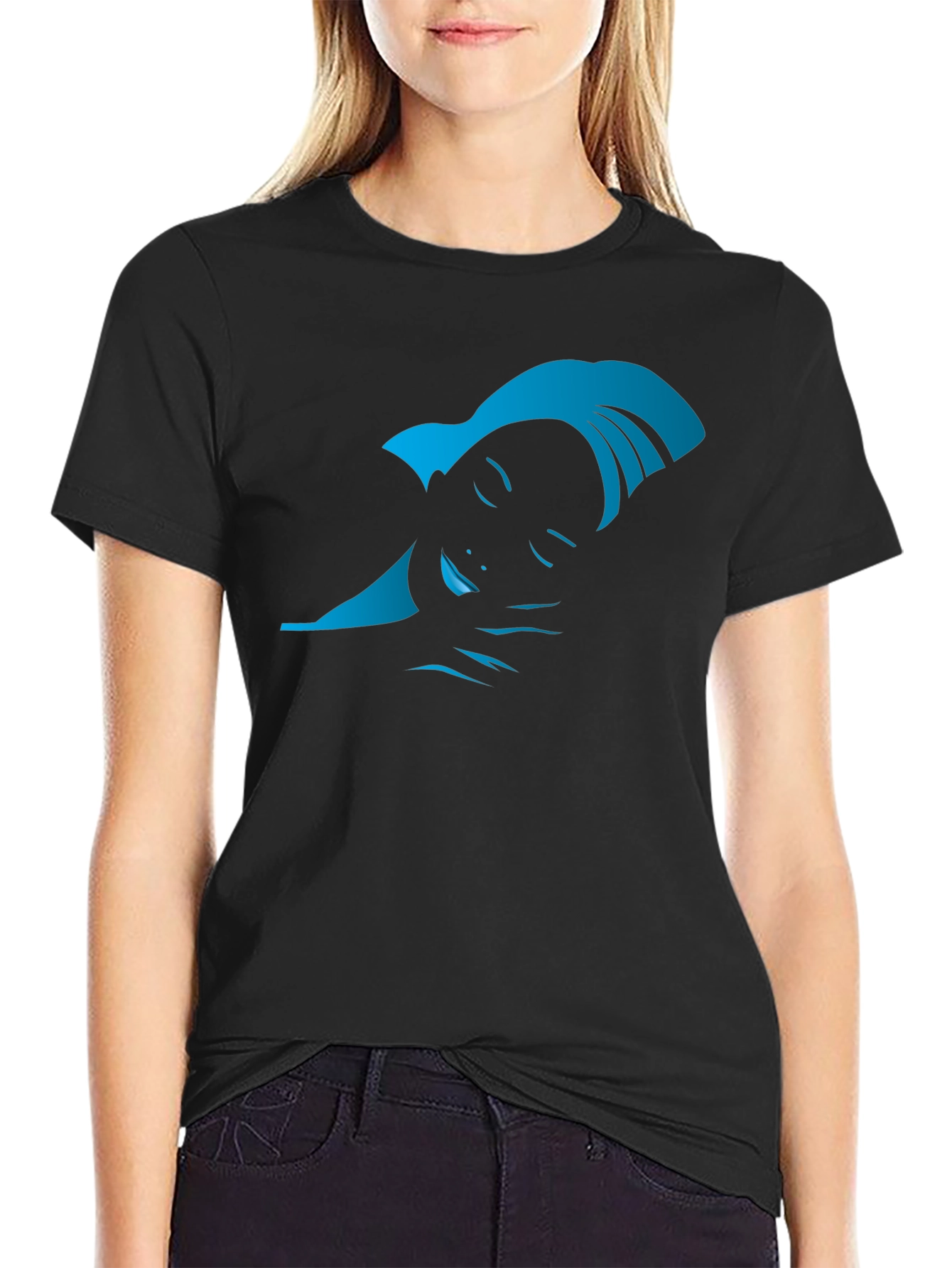 Stylized Woman Graphic Tee - Black - 2