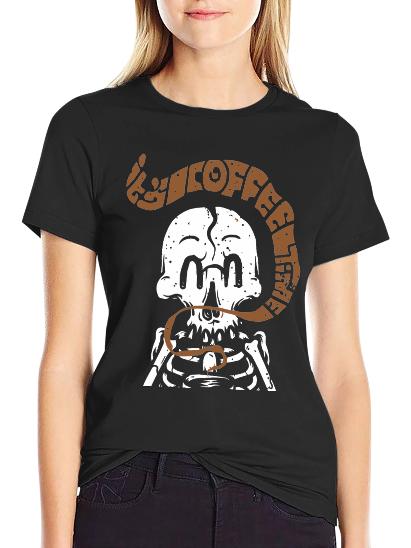 Black Coffee Until I Feel Alive Skeleton T-Shirt view 2