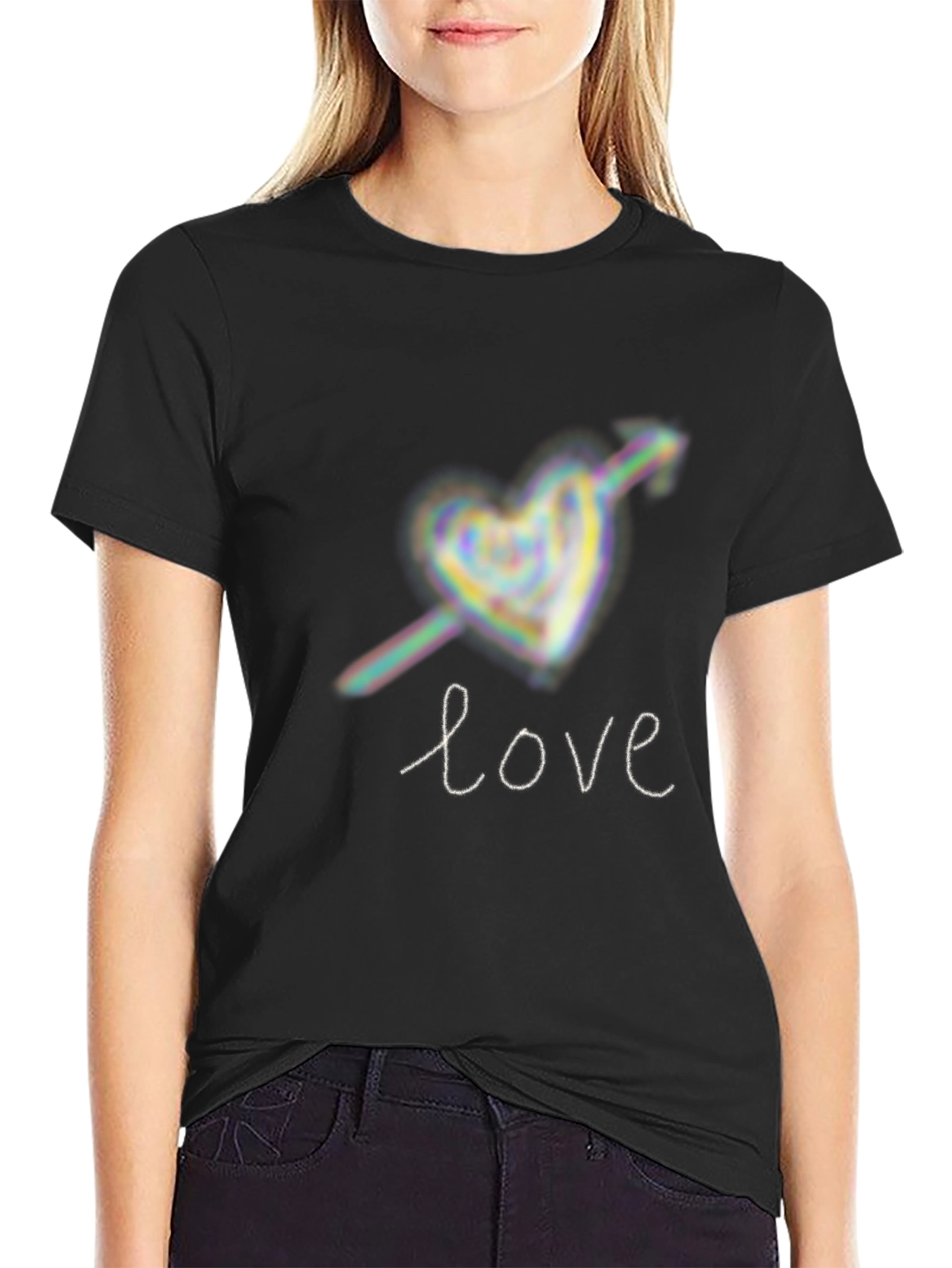 Black Love Heart Arrow Graphic Tee - Black view 2