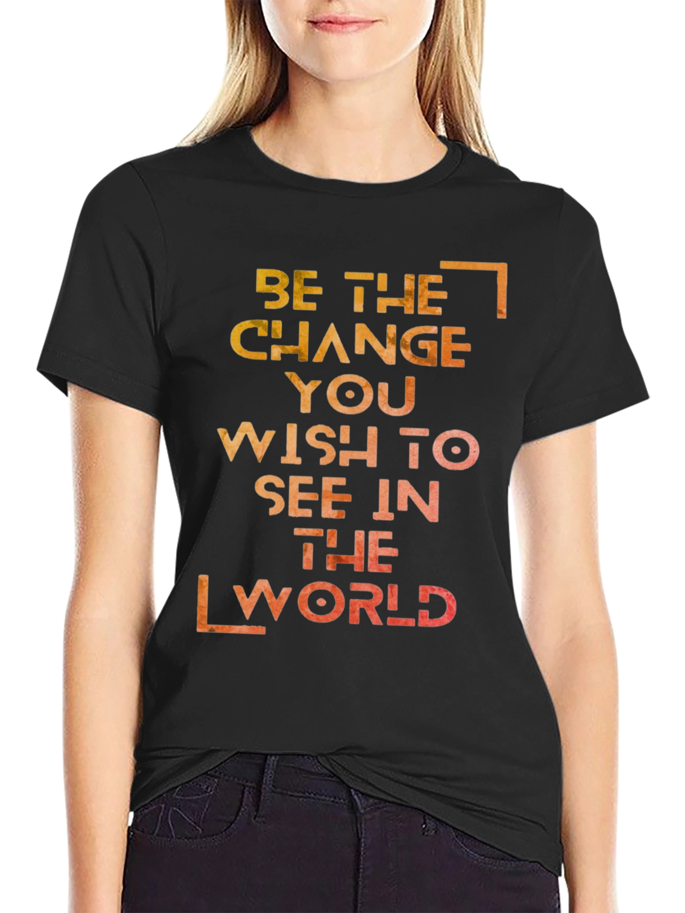 Black Inspirational Graphic T-Shirt: Be the Change view 2