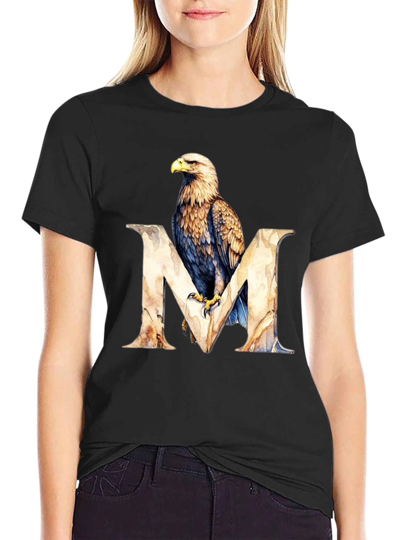 Black Eagle M Letter Graphic T-Shirt view 2