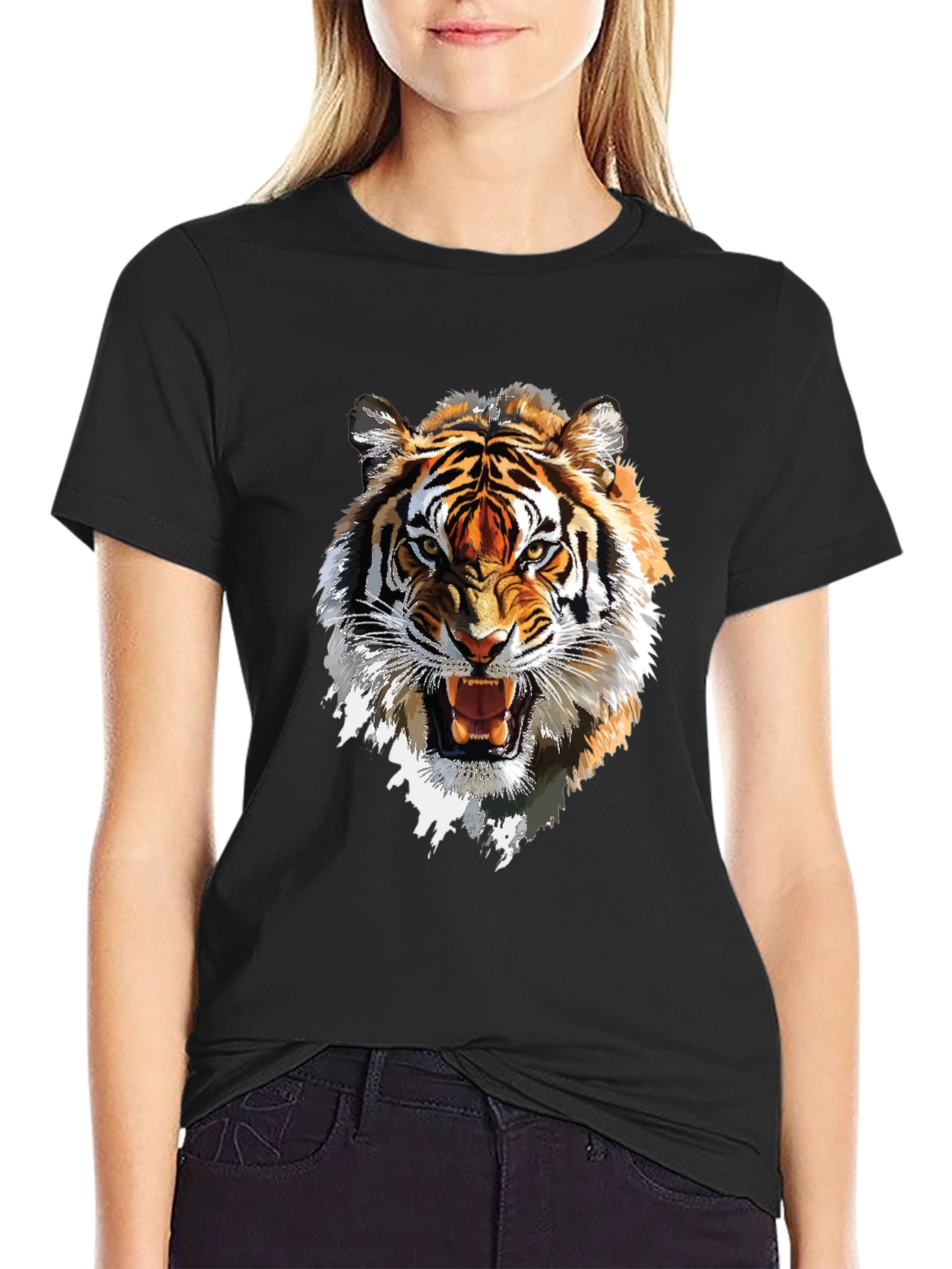 Black Tiger Graphic Tee - Bold Animal Print T-Shirt view 2