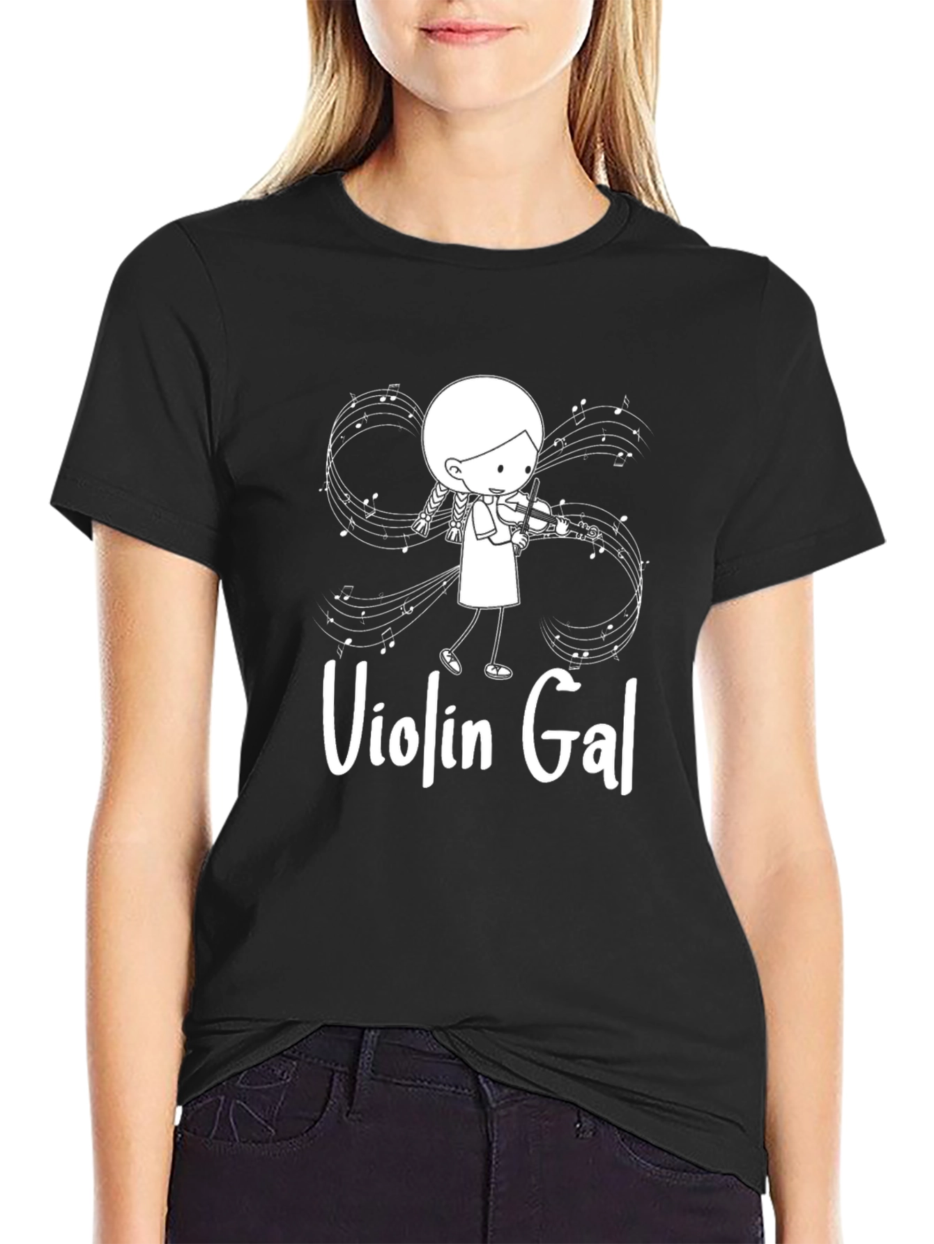 Black Violin Gal Graphic T-Shirt - Black Unisex Tee view 2