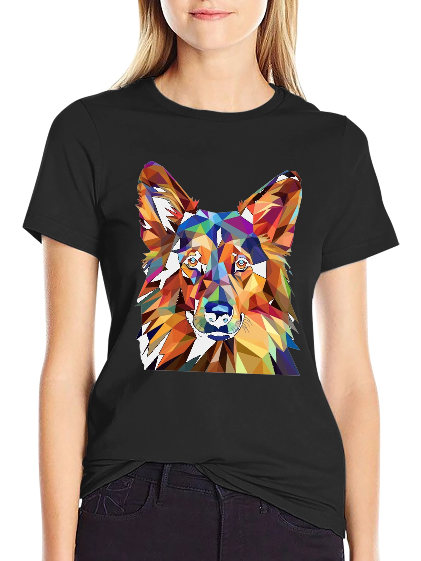 Black Geometric Dog Graphic Tee - Men's Black Short Sleeve view 2