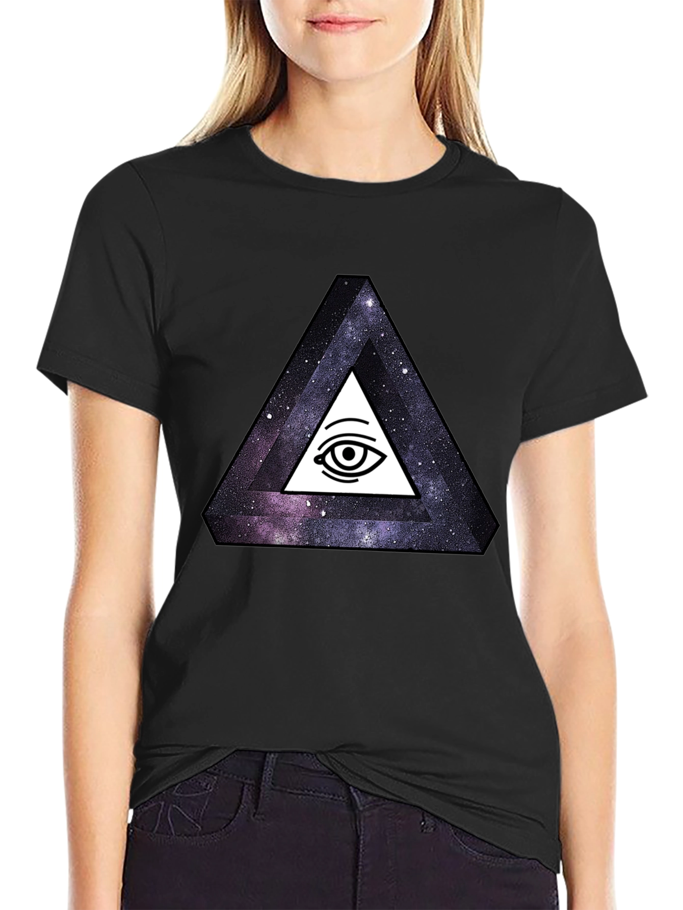 Black Illuminati Galaxy Triangle Black T-Shirt view 2