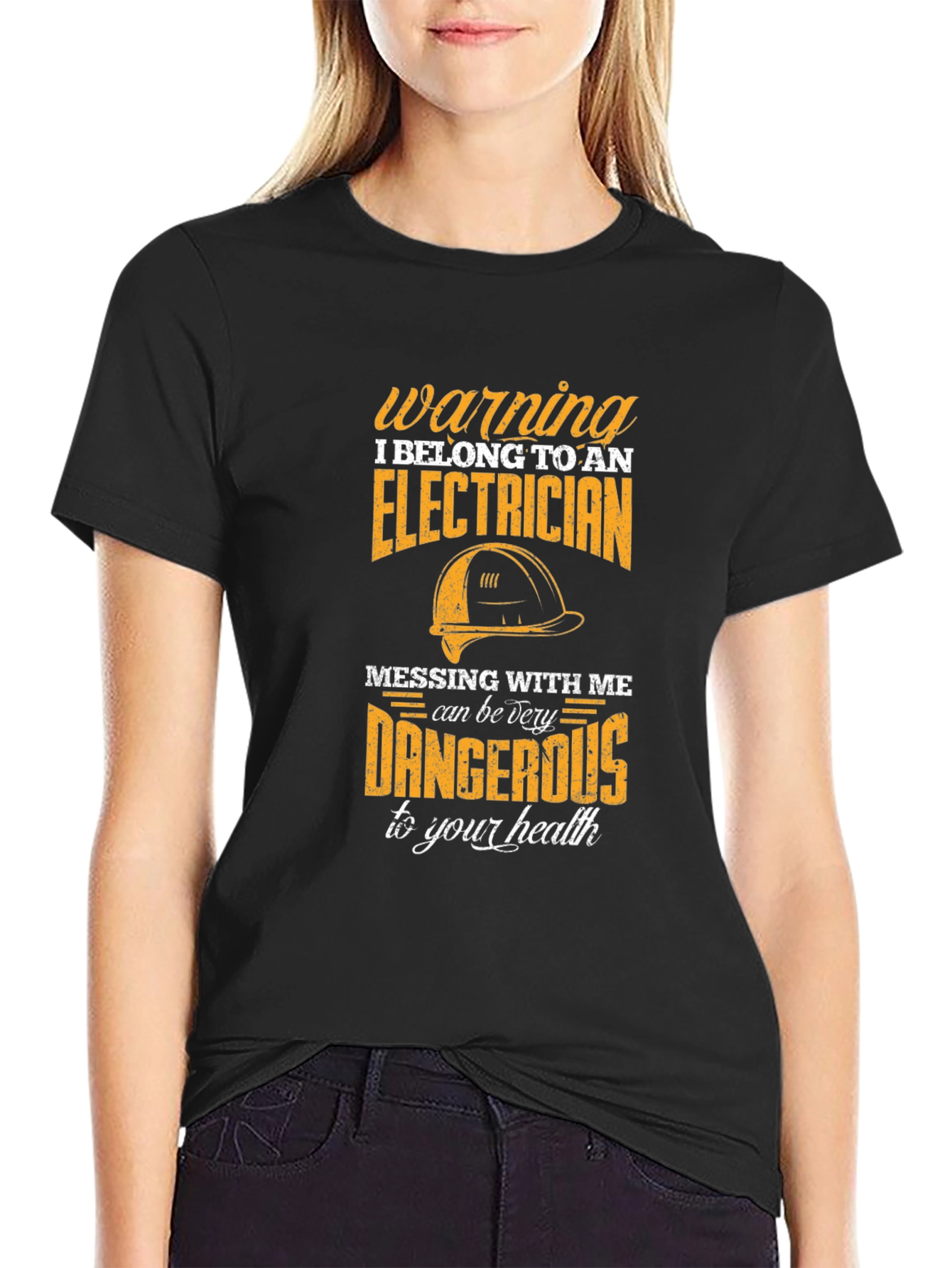 Black Electrician Warning T-Shirt - Funny, Bold Design view 2