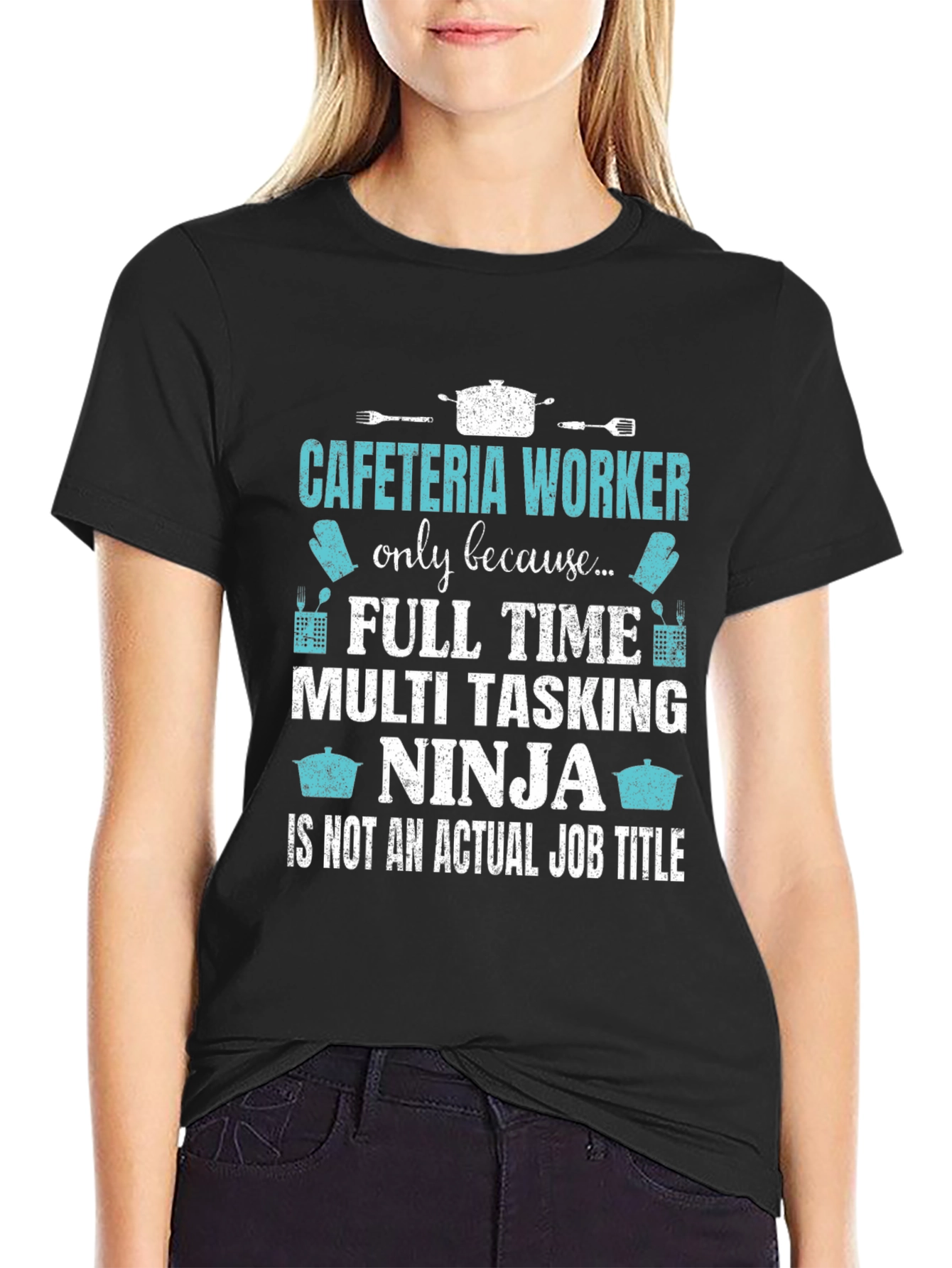 Black Cafeteria Worker Multi Tasking Ninja Graphic Tee view 2