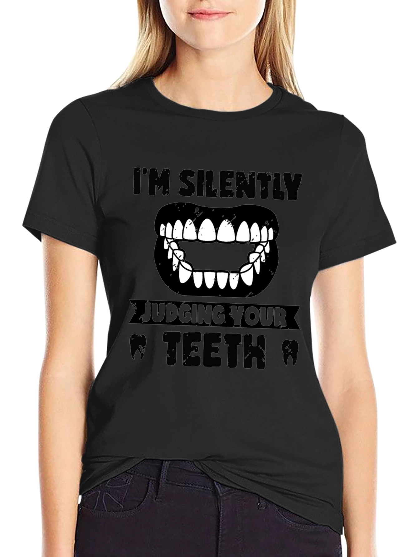 Black I'm Silently Judging Your Teeth Graphic Tee view 2