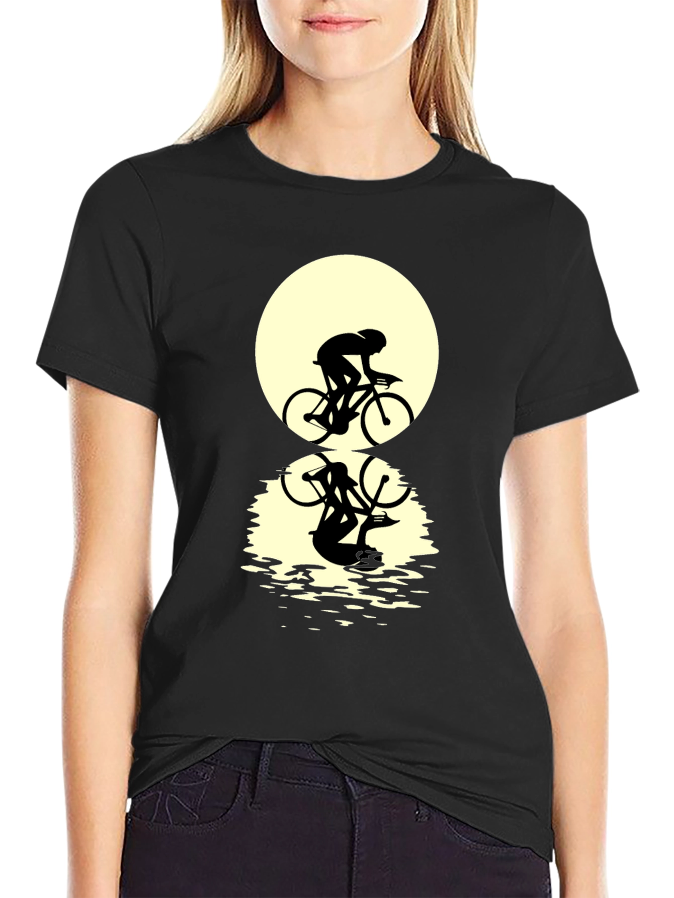 Black Cyclist Silhouette Graphic Tee - Black view 2