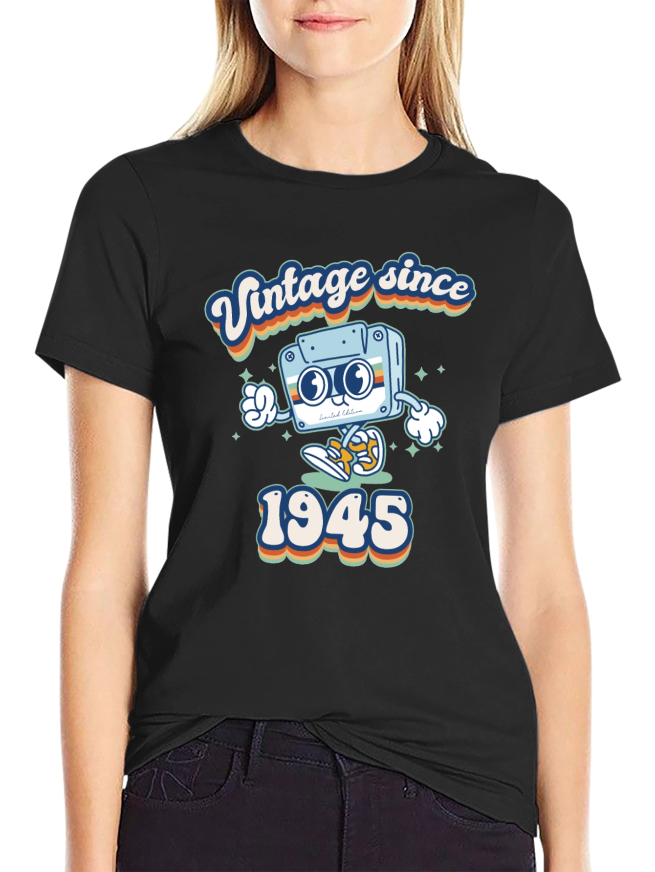 Black Vintage Since 1945 Cassette Tape T-Shirt view 2
