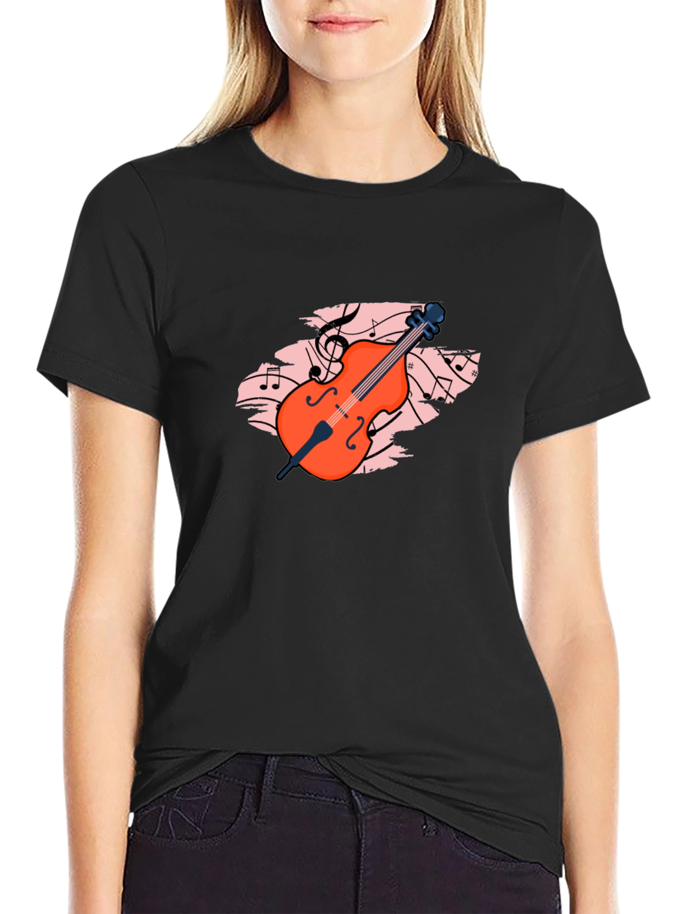 Black Musical Cello Graphic Tee - Black view 2