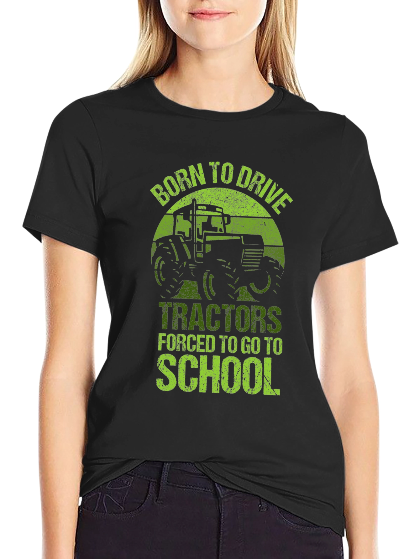 Black Born to Drive Tractors T-Shirt - School Forced! view 2