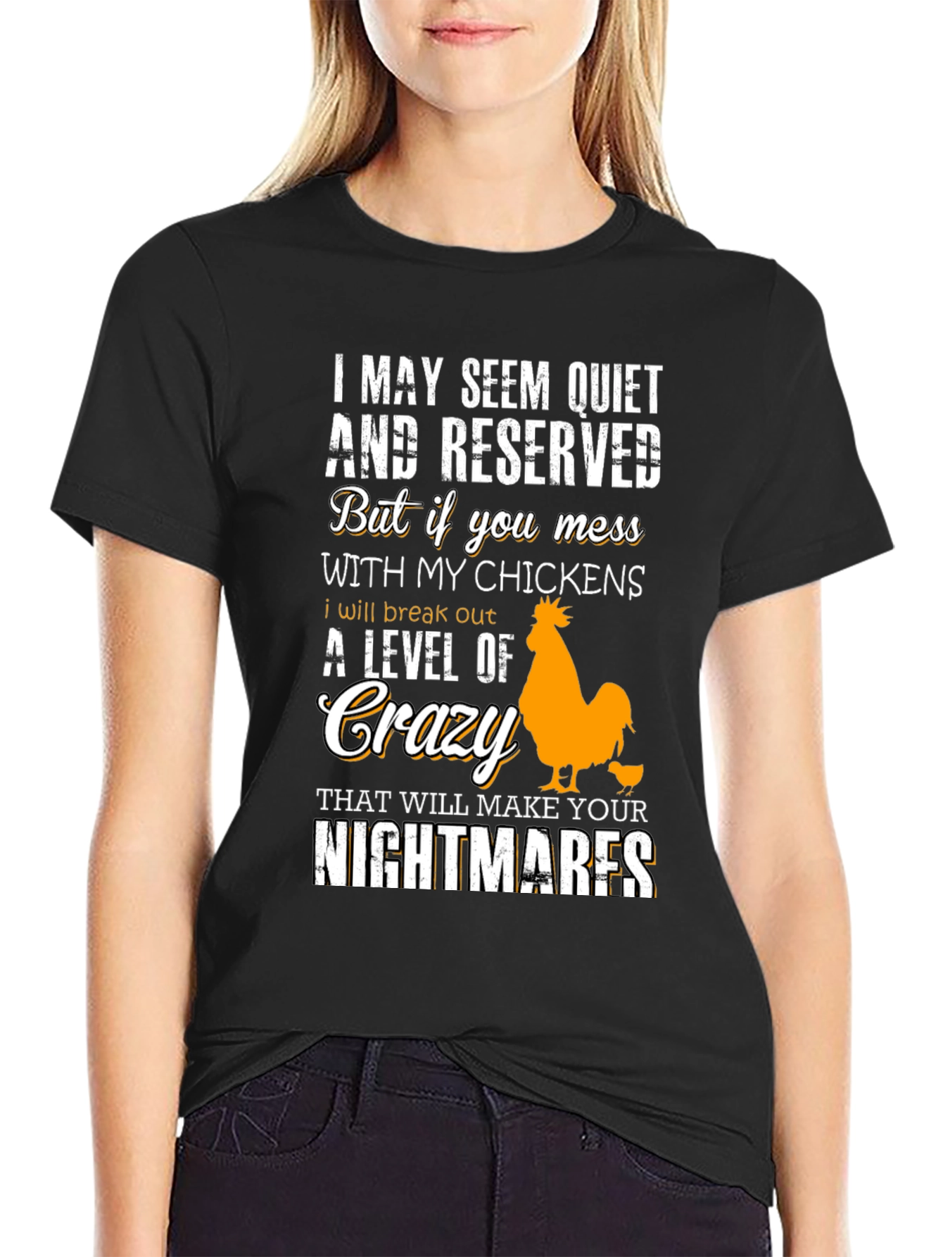 Black Funny Chicken Lover T-Shirt: I May Seem Quiet... view 2