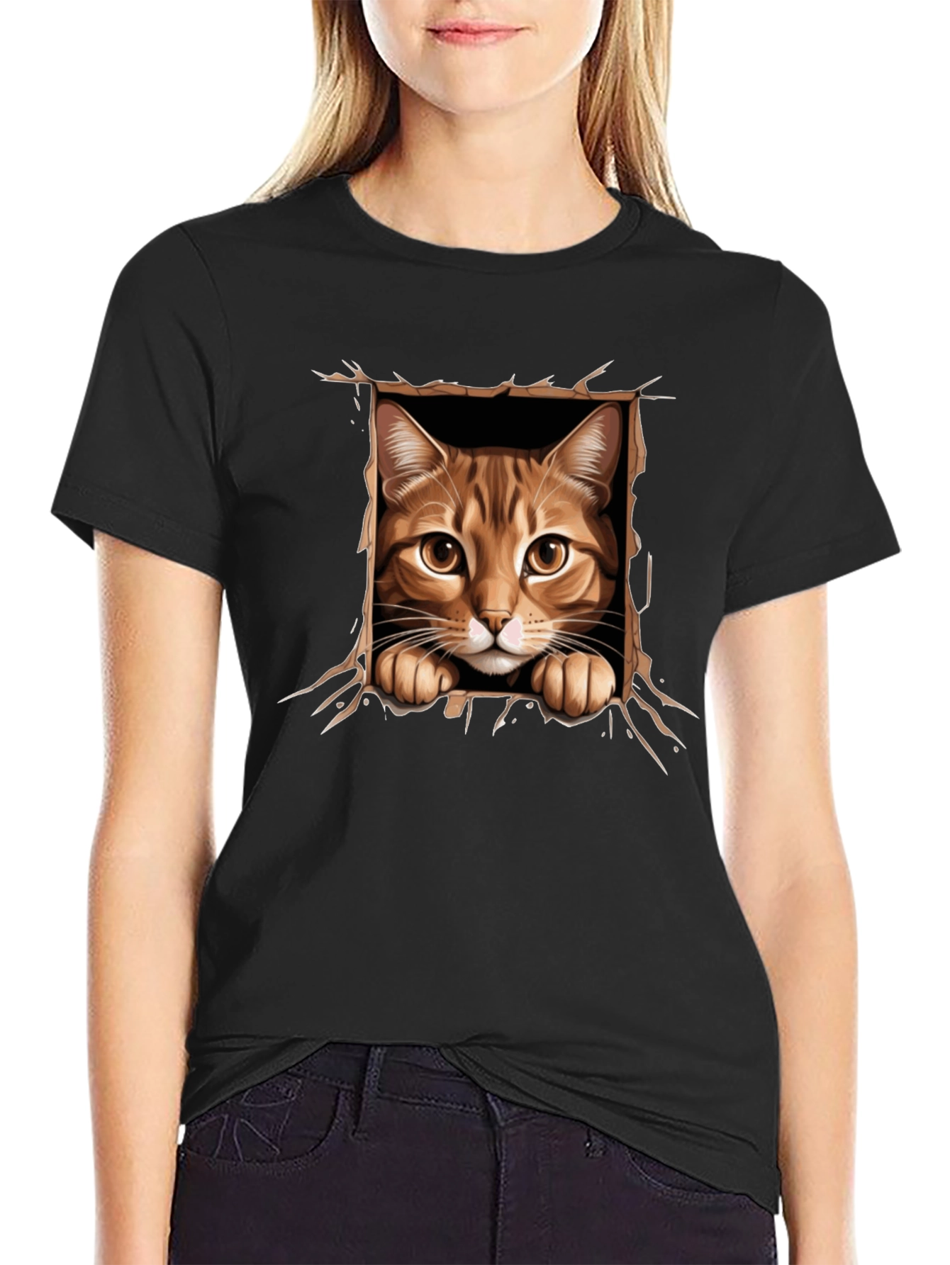 Black Cat Peekaboo T-Shirt: 3D Graphic Print view 2