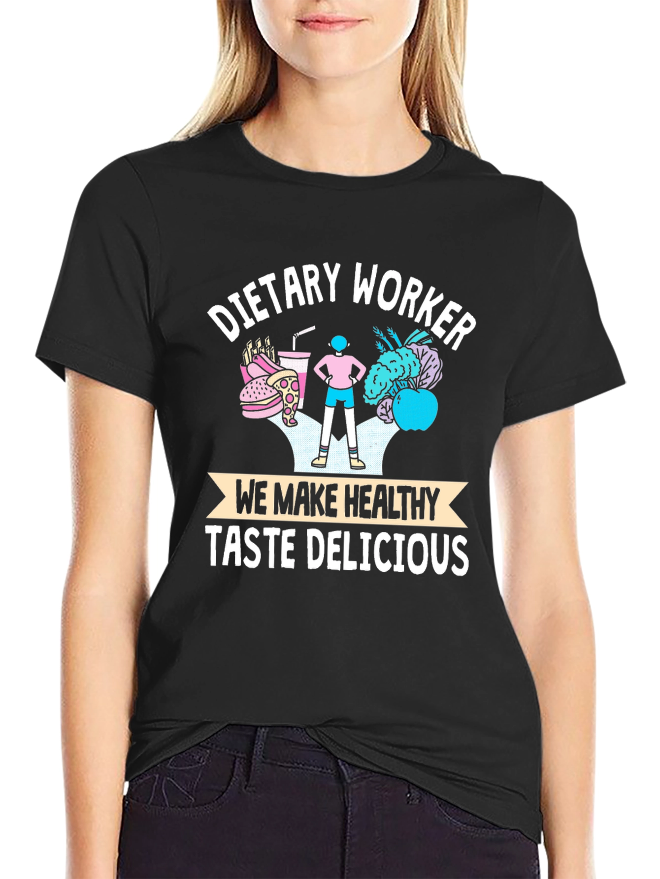 Black Dietary Worker Healthy Taste Delicious Graphic T-Shirt view 2