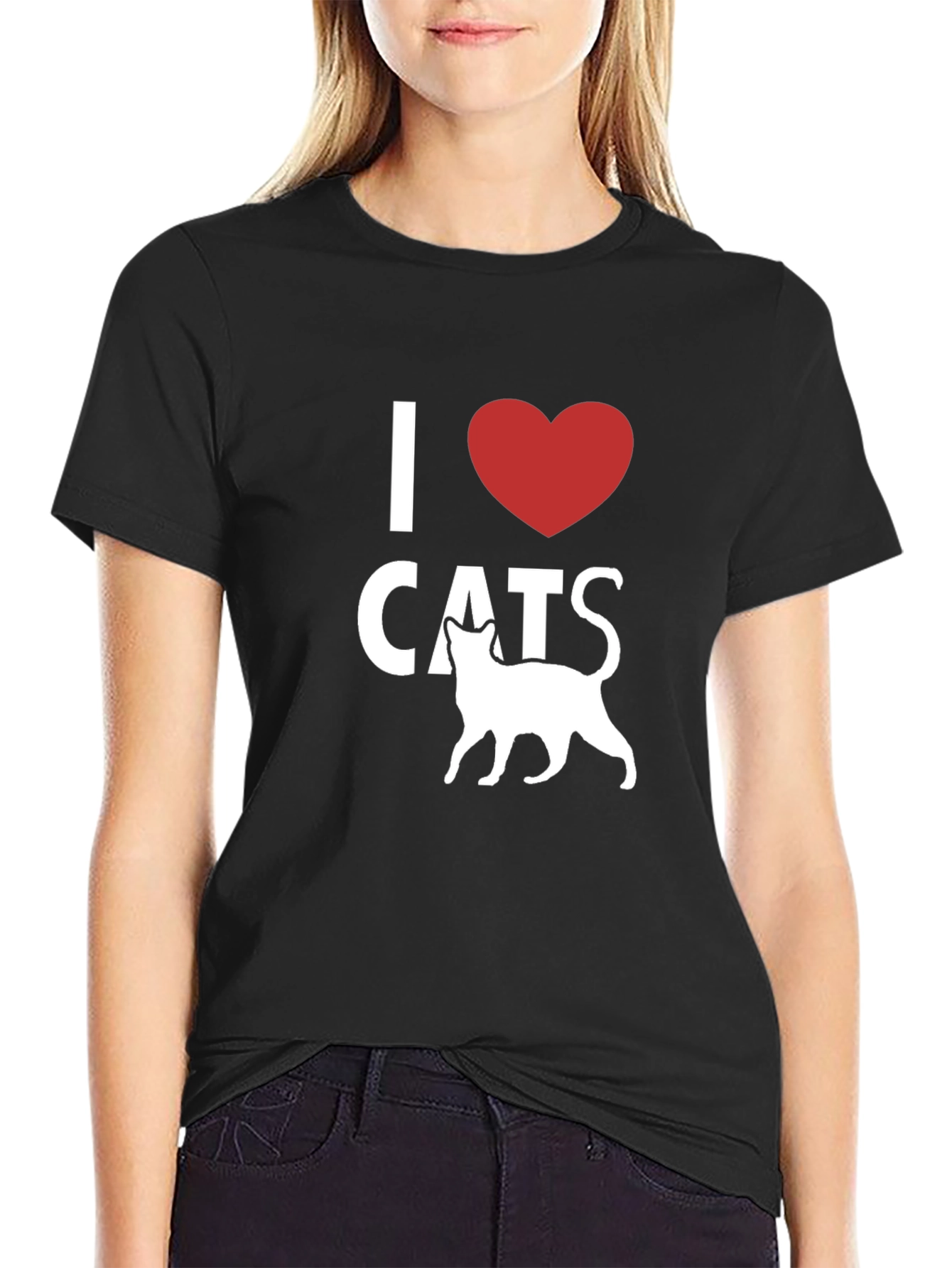 Black I Heart Cats T-Shirt - Black, Stylish, Casual Wear view 2