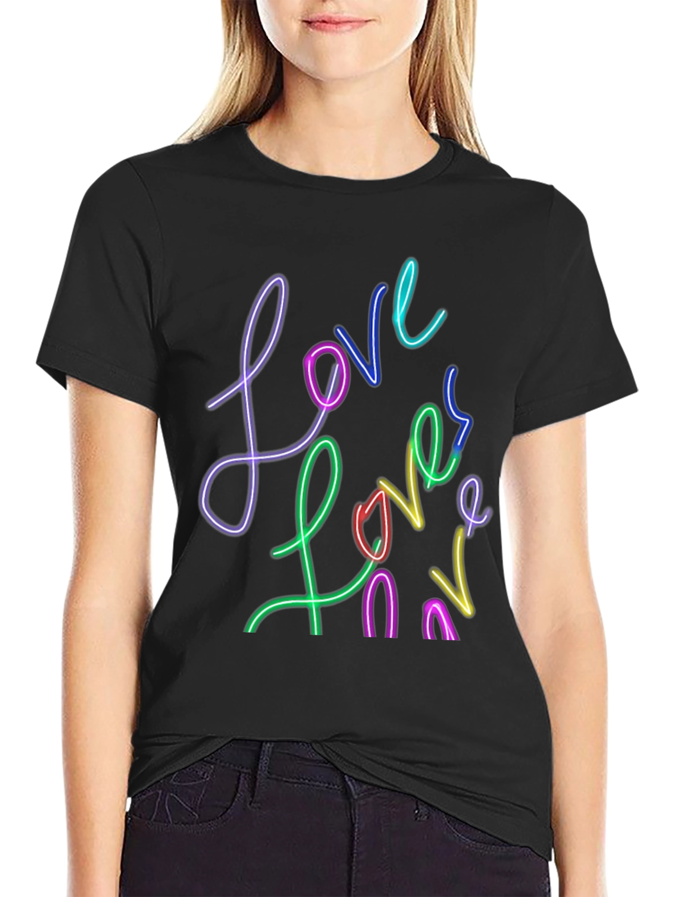 Black Love Neon Style Graphic T-Shirt - Black view 2