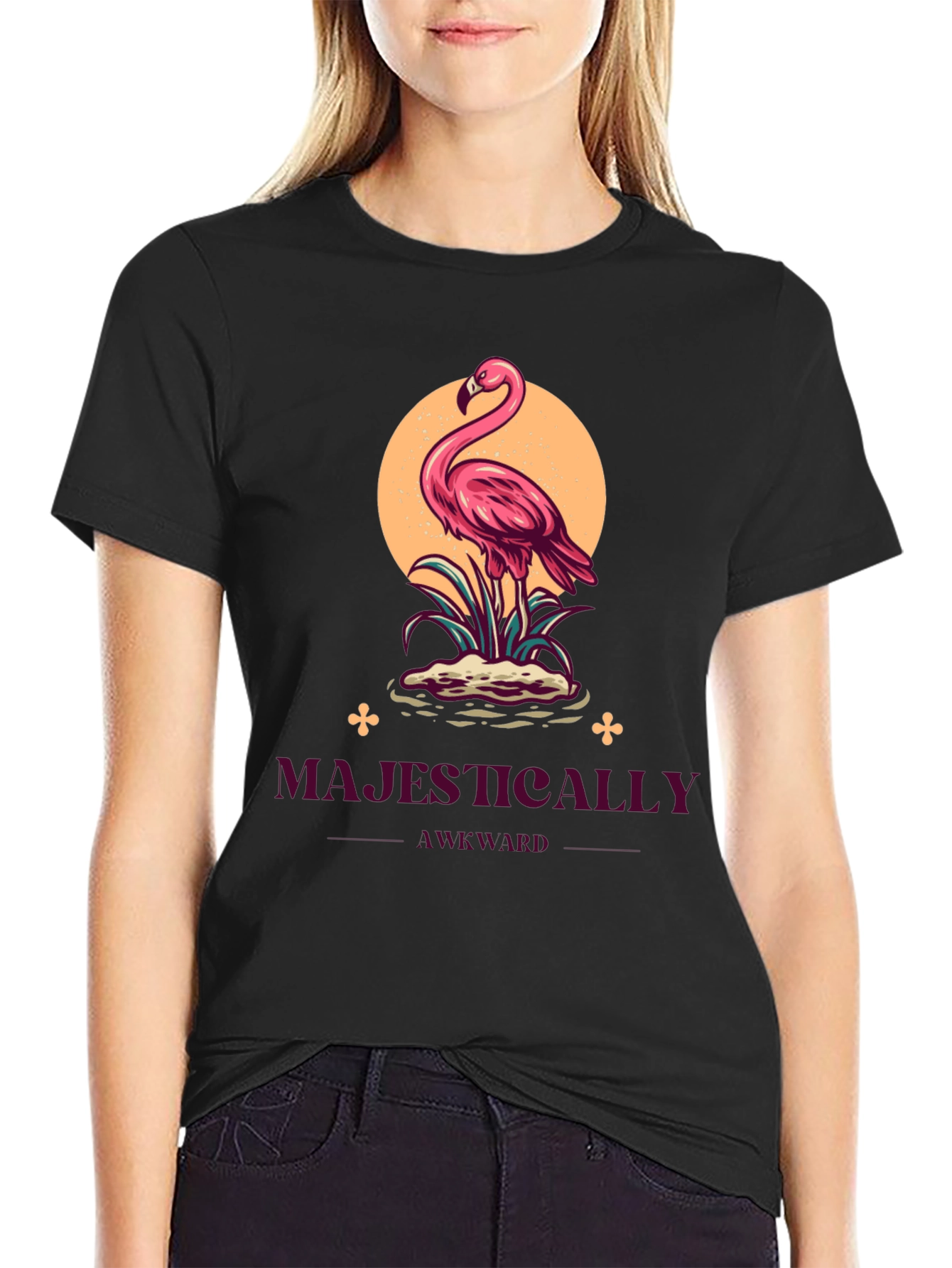 Black Majestically Awkward Flamingo Graphic Tee view 2
