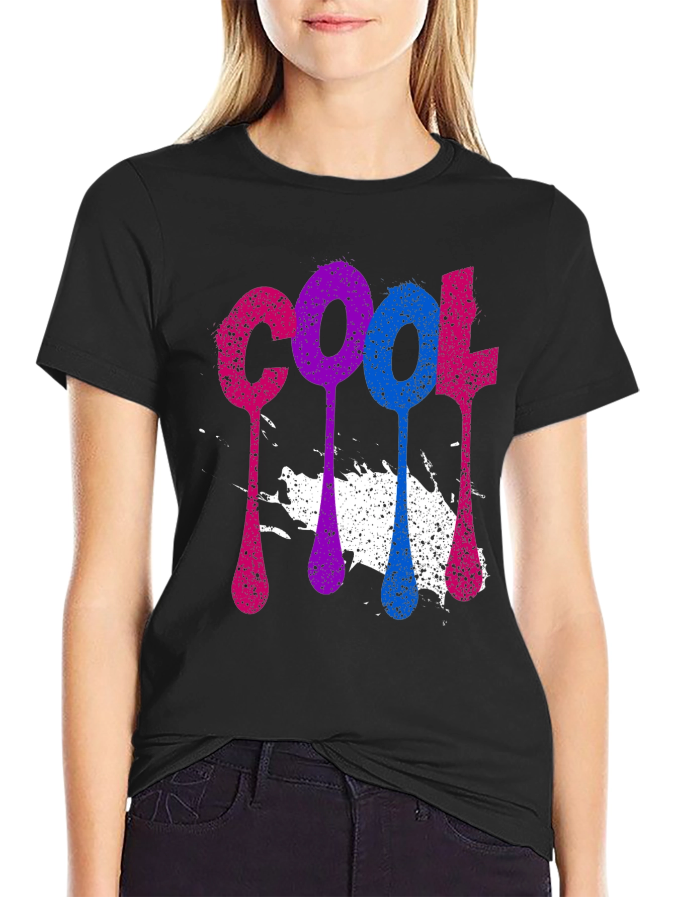 Black Cool Spray Paint Style Graphic Tee view 2