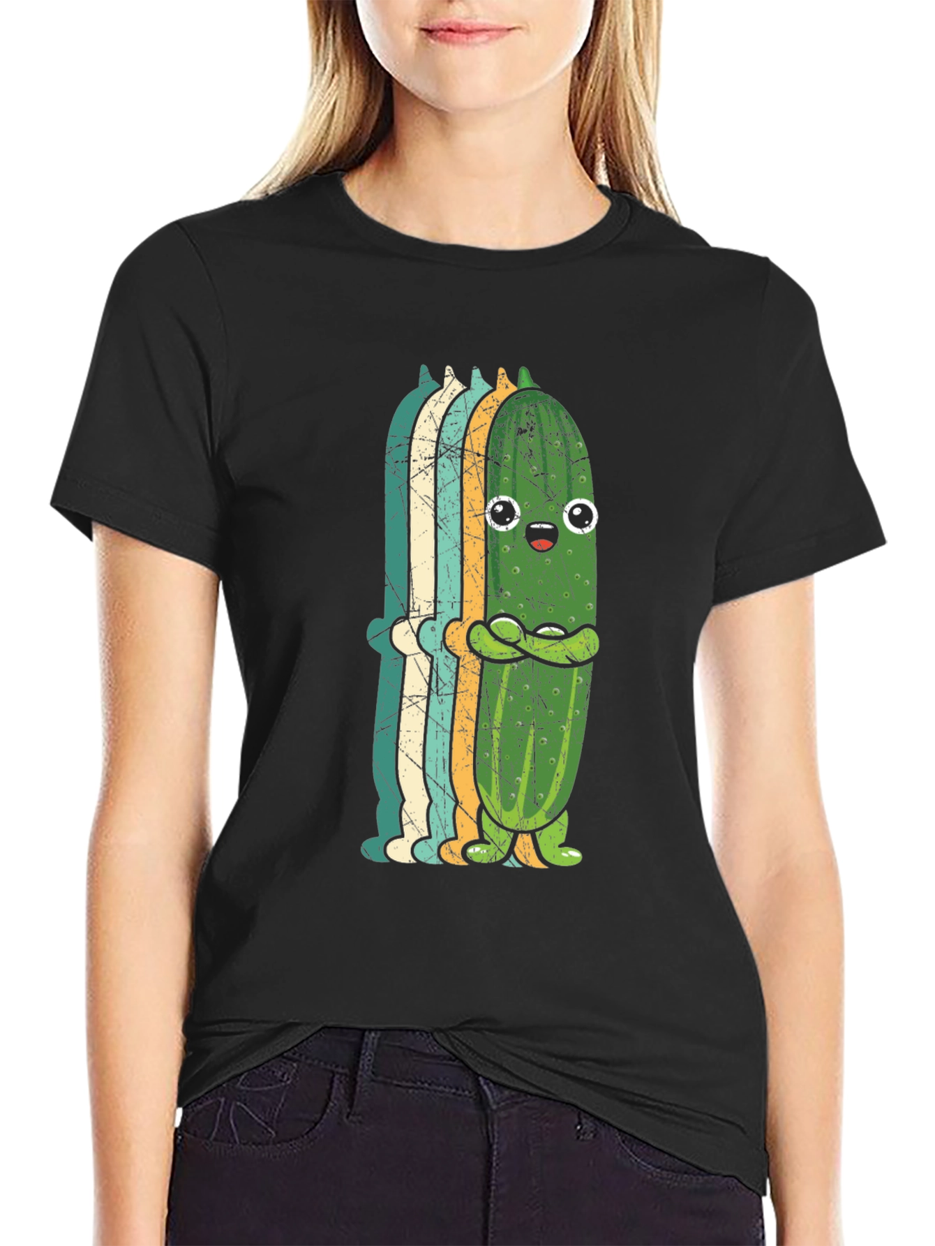 Black Funny Pickle Retro Style Graphic T-Shirt view 2