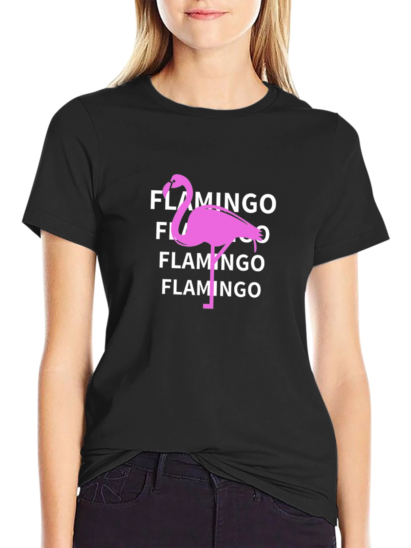 Black Flamingo Graphic Tee - Black Cotton T-Shirt view 2