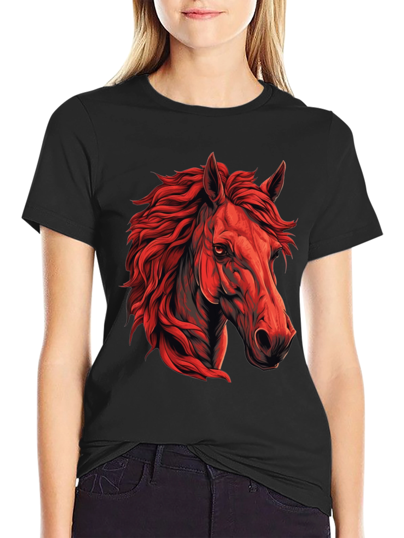 Black Red Horse Graphic T-Shirt - Unique Animal Design view 2