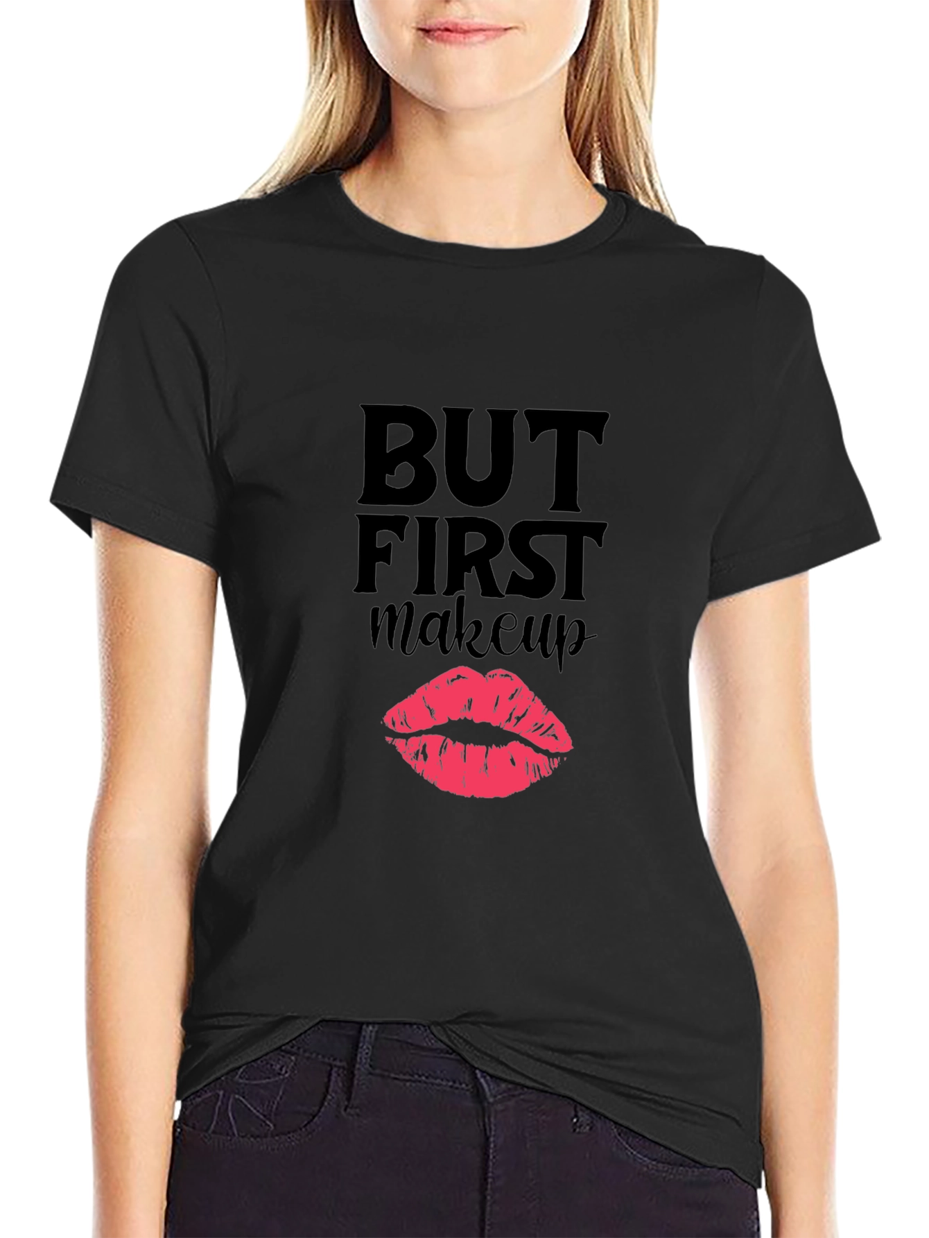 Black But First Makeup T-Shirt Funny Lipstick Graphic Tee view 2