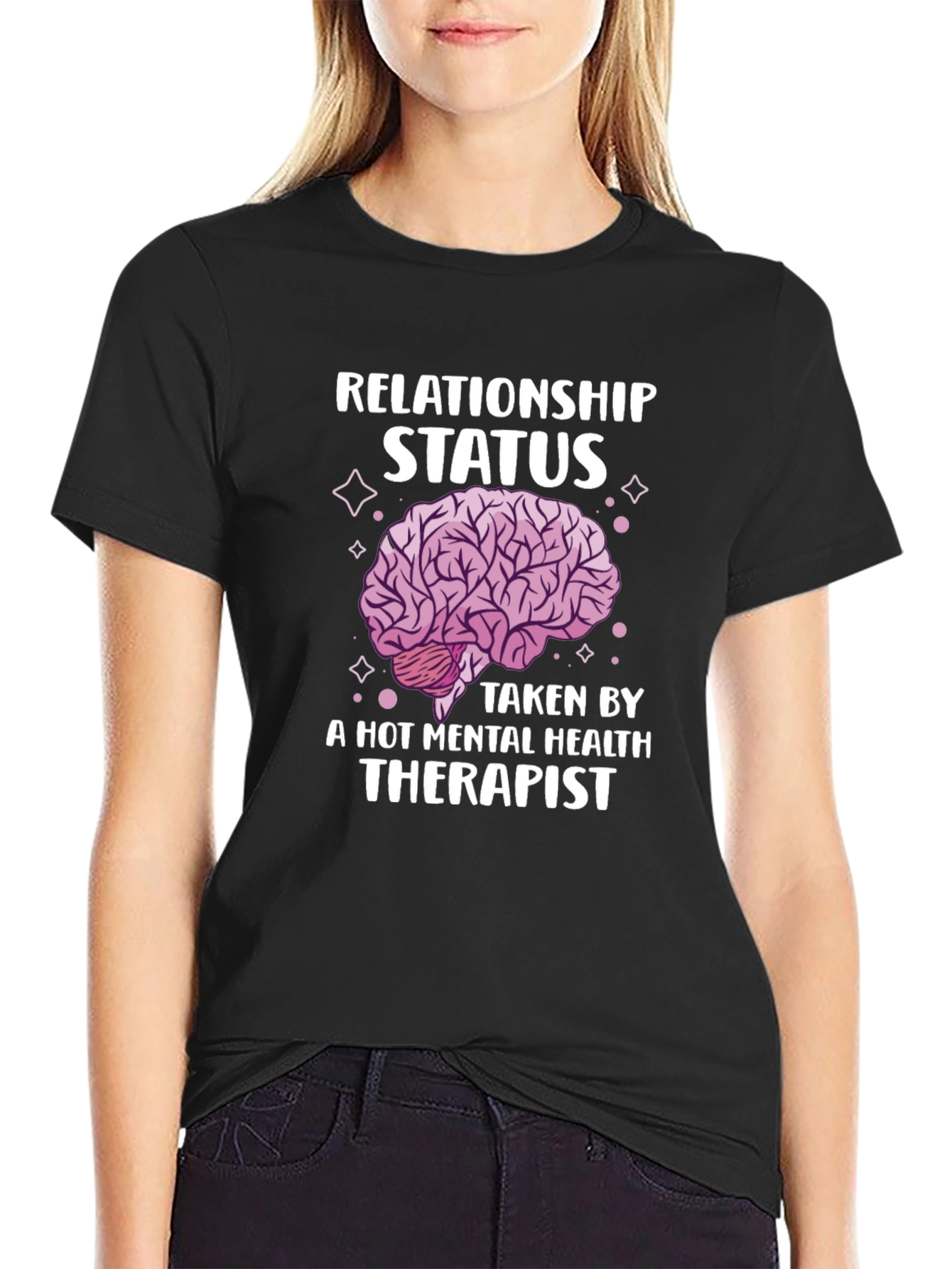 Black Relationship Status Taken By A Hot Mental Health Therapist T-Shirt view 2